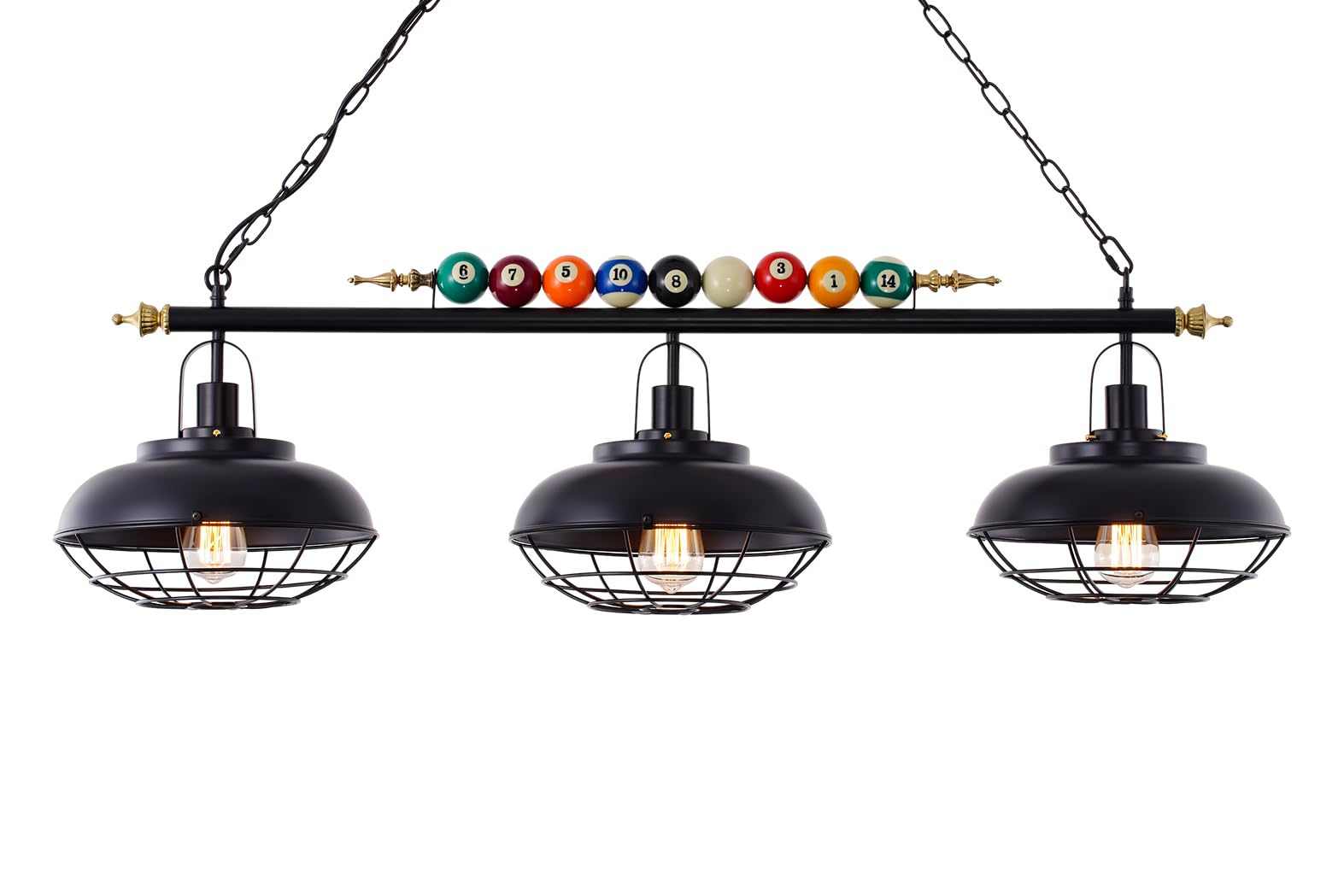 Billiard Ceiling Lamp with Real Billiard Ball Design - 3-Light Hanging Pool Table Lighting Fixture with Metal Shades for Game Room, Man Cave & Sports Bar Decor | Perfect for Pool Parties, Home Billiard Rooms & Entertainment Spaces