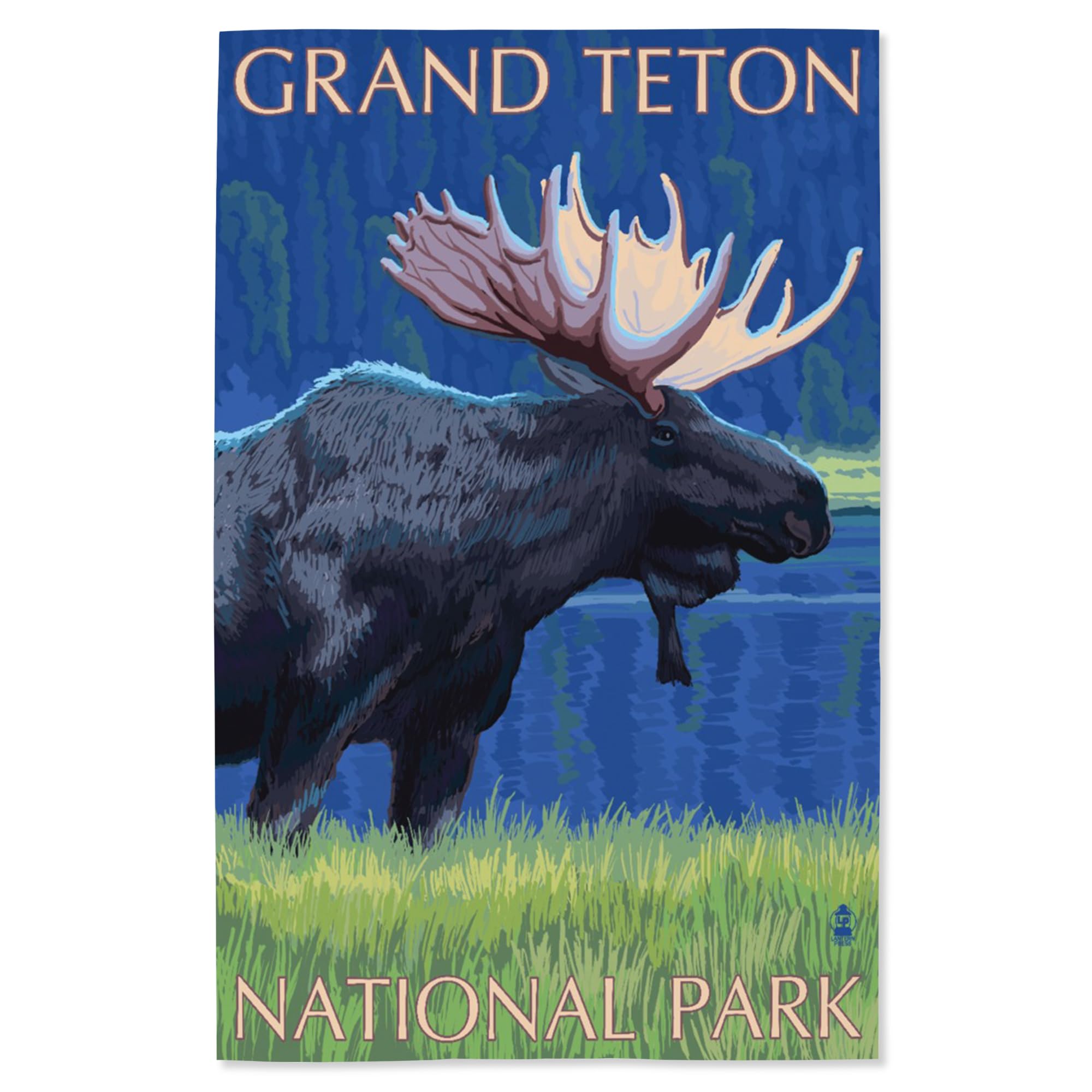 Lantern Press 16x24 Inch Giclee Art Print - Grand Teton National Park Landscape with Moose at Night - Premium Wall Decor for Living Room, Bedroom & Office