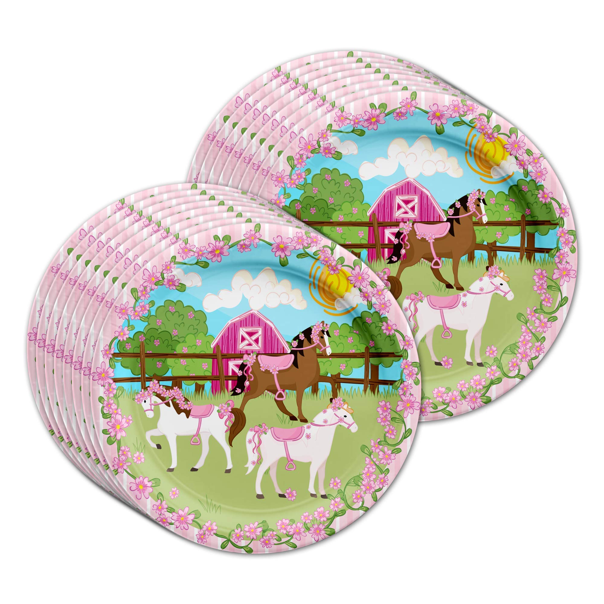 Pink Horse Birthday Party Supplies Set - 16-Piece Tableware Kit with Plates, Napkins & Cups for Kids' Themed Party Decorations