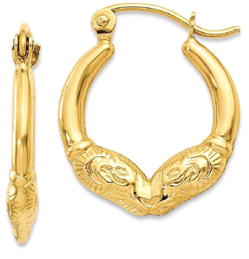 14K Solid Yellow Gold Ram Head Huggie Small Mini Hoop Earrings - Zodiac Aries Jewelry for Women, Dainty Everyday Hoops for Gifts & Special Occasions