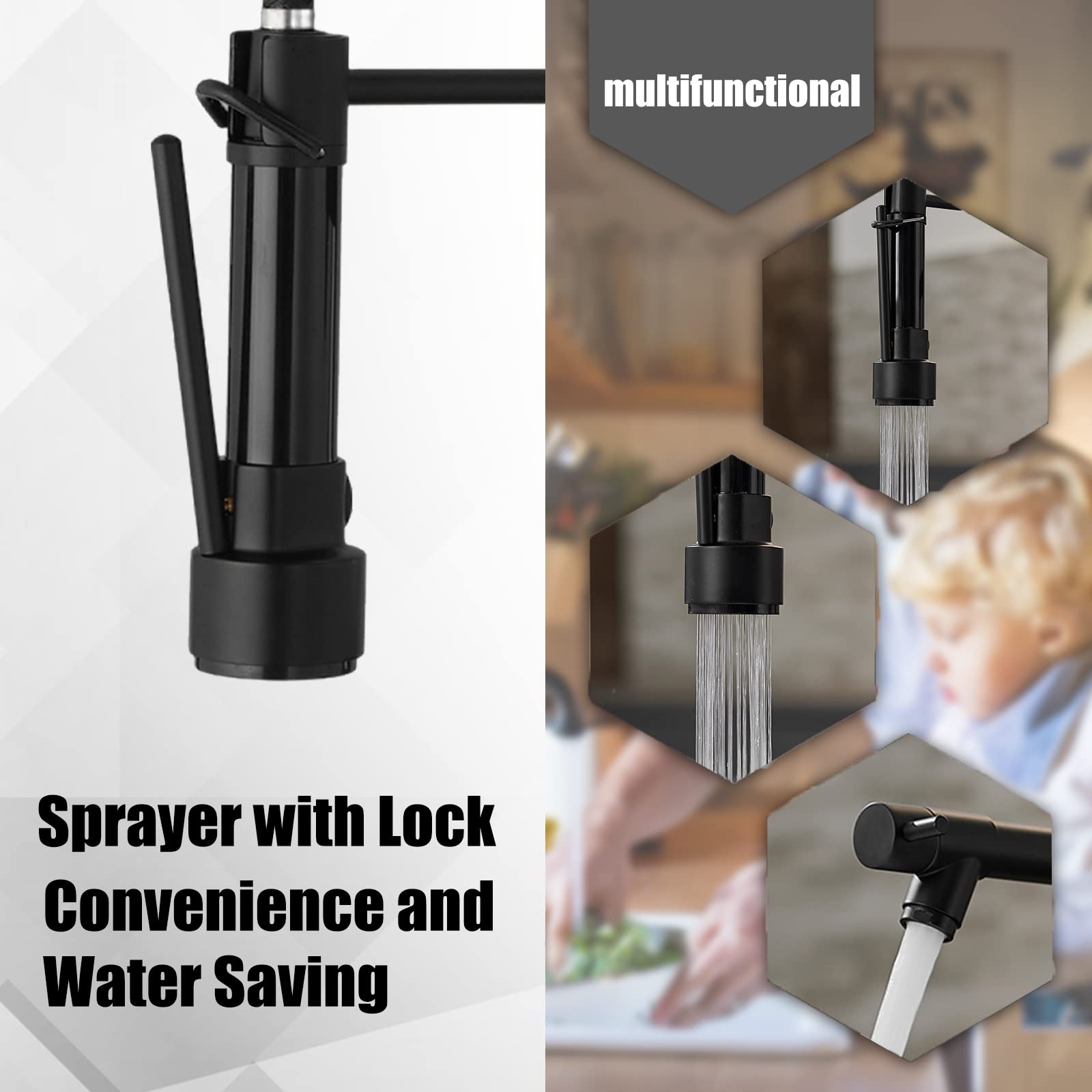 Premium Matte Black Commercial Kitchen Sink Faucet - Single Handle High Arc Pull Down Sprayer with Cover Plate | Ideal for Restaurants, Home Kitchens & Food Prep Areas