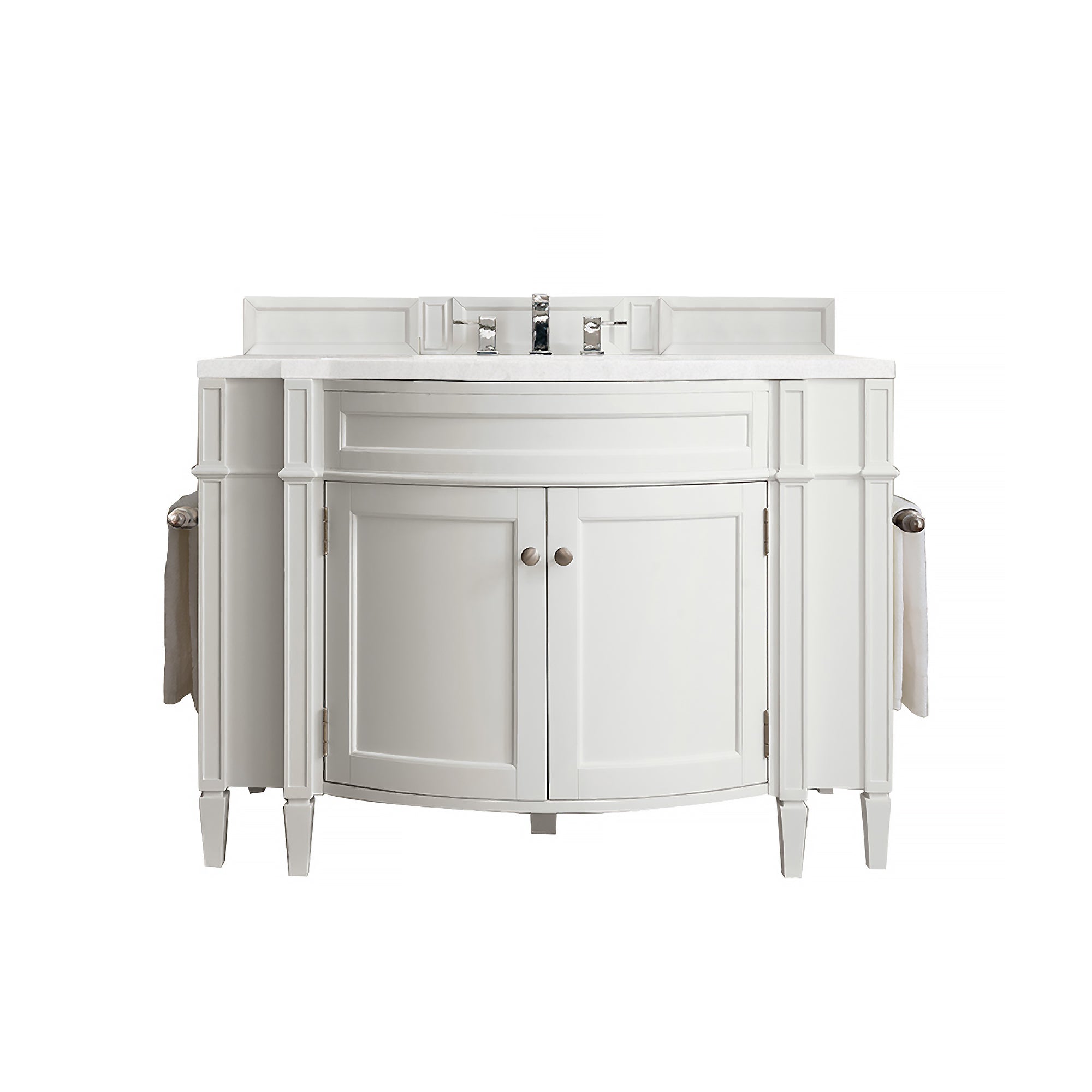 Brittany 46 Inch Single Bathroom Vanity Set with White Zeus Quartz Countertop - Modern Bright White Finish for Bathroom Remodel & Home Upgrade
