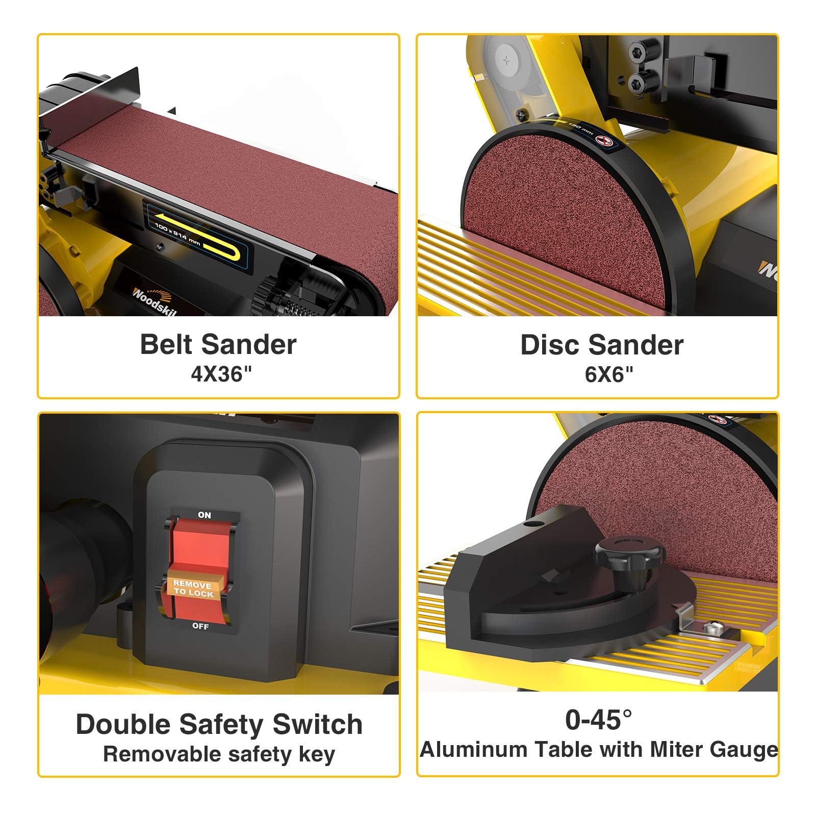 4.3A Belt and Disc Sander | 4 x 36 Inch Sanding Belt & 6 Inch Disc | Dual Dust Ports | Heavy-Duty Steel Base | Includes 2 Sandpapers | Perfect for Woodworking, Metal Polishing & DIY Projects