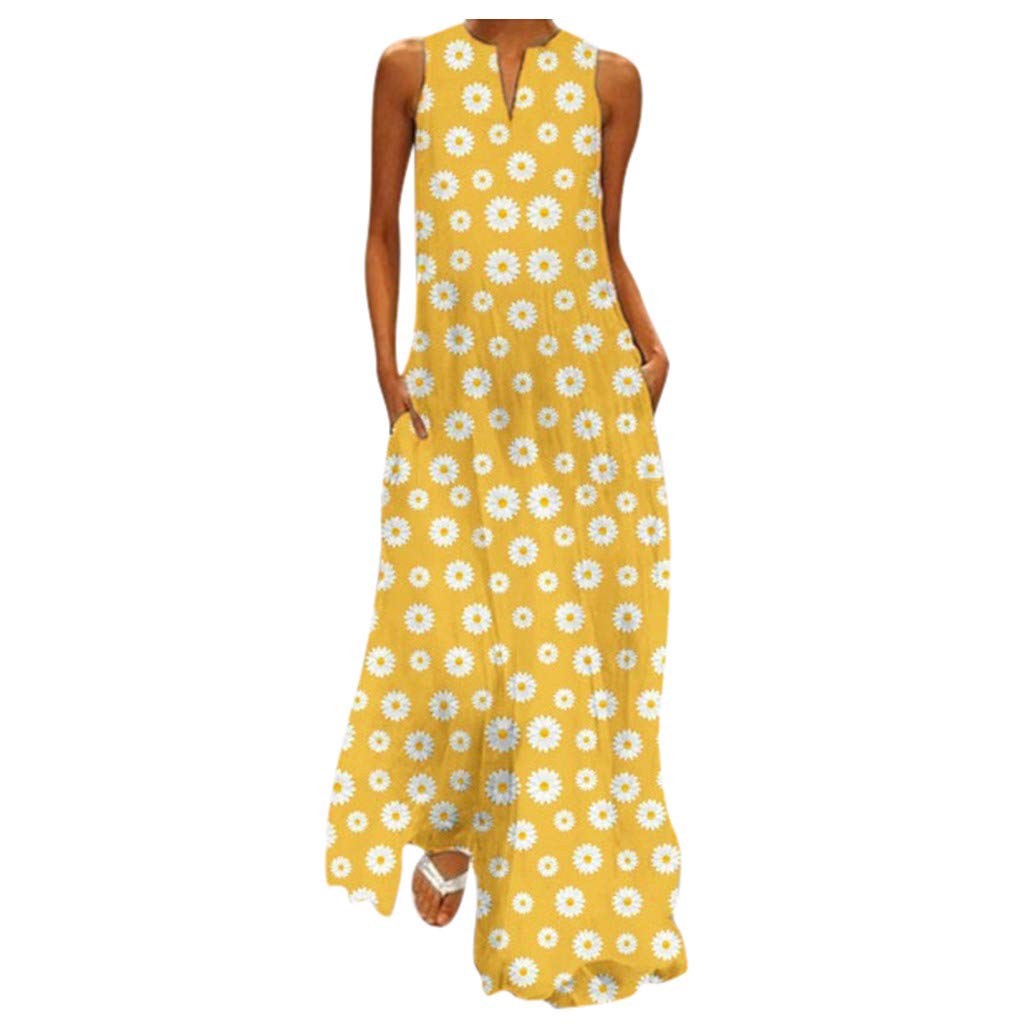 Floral Print Vintage Maxi Dress for Women - Sleeveless V-Neck Summer Dress Plus Size - Perfect for Beach Vacations, Parties & Casual Outings