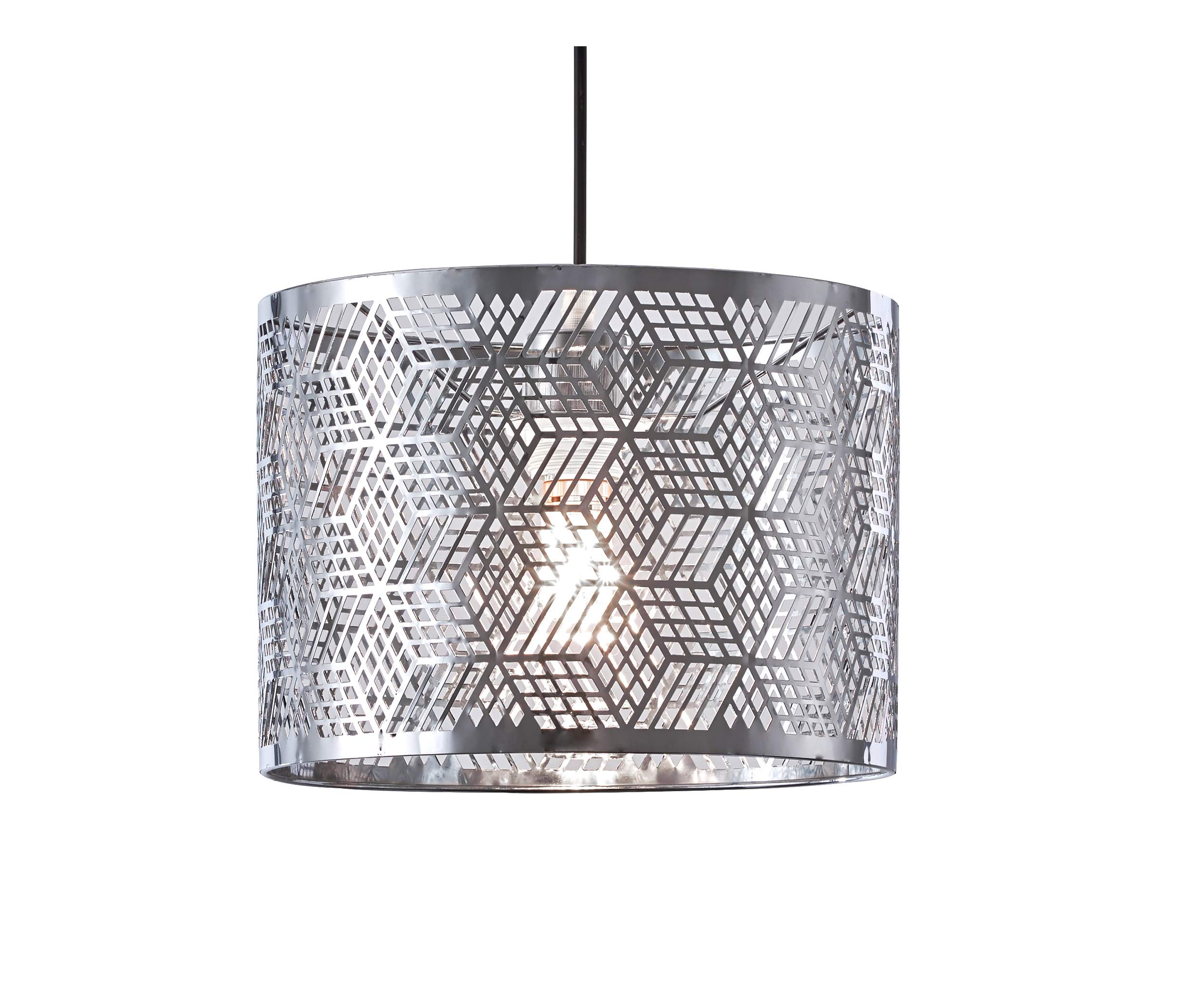 Modern Cube-Pattern Chrome Metal Drum Lamp Shade - Multi-Functional Lighting Fixture for Desk, Floor & Ceiling Lamps | Perfect for Living Room, Bedroom & Office Decor