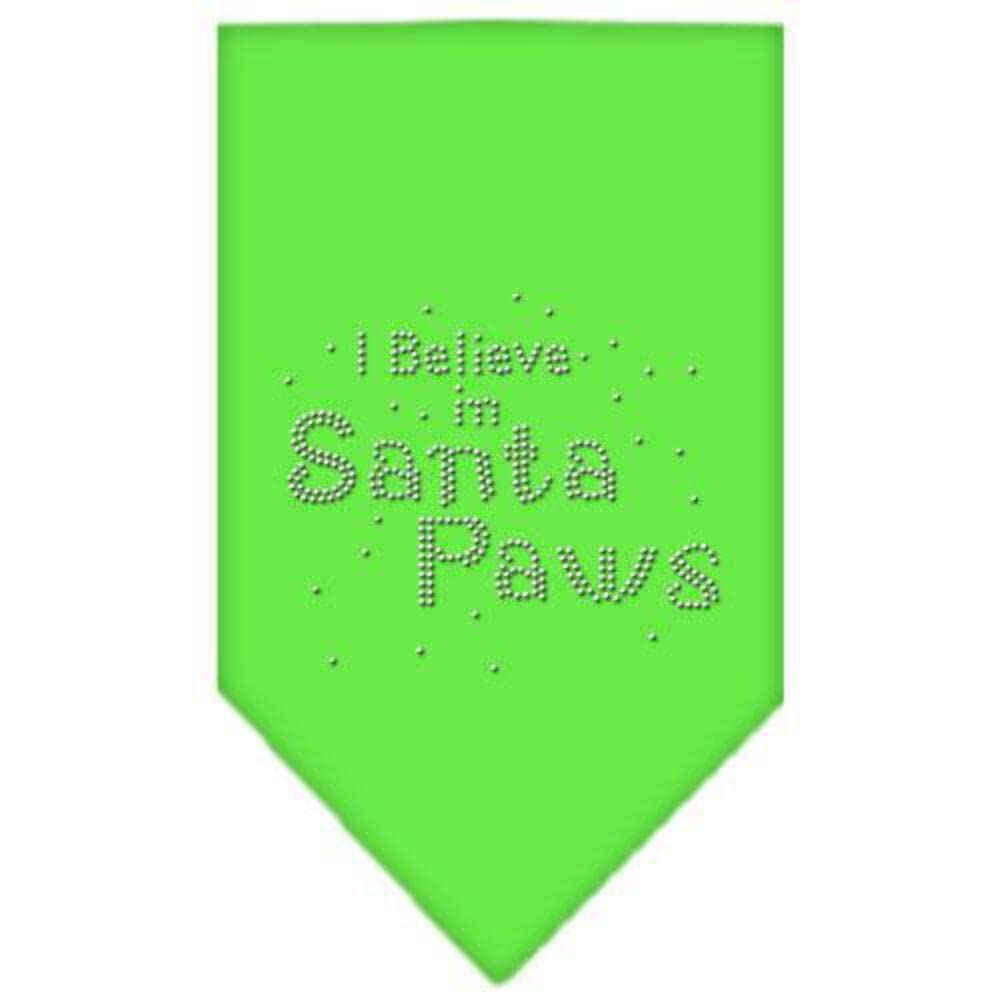Sparkling Rhinestone Christmas Pet Bandana - 'I Believe In Santa Paws' Lime Green Small Dog Scarf for Holiday Photos & Festive Parties