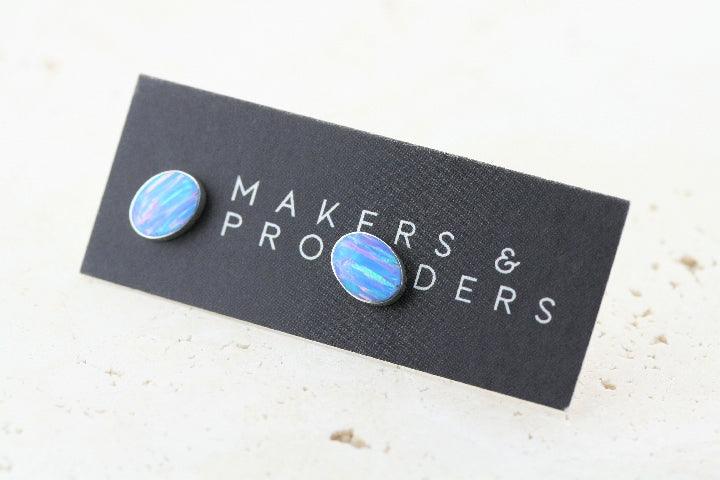 Opal Stud Earrings Oval Blue Rose Gemstone Jewelry for Women - Perfect for Weddings, Parties & Special Occasions