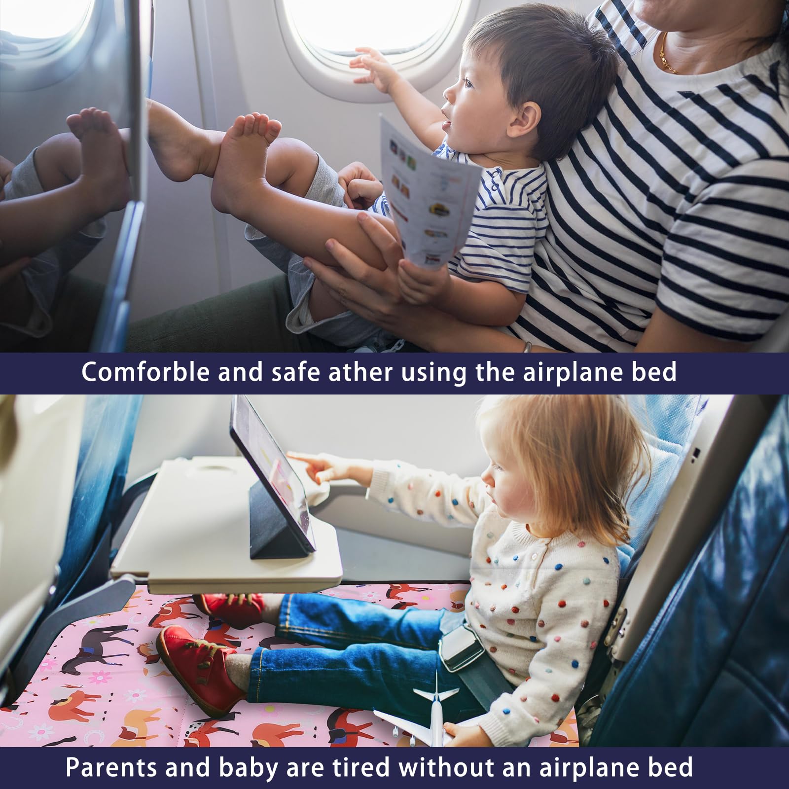 Portable Toddler Airplane Bed - Kids Travel Essentials, No Installation Required Airplane Seat Extender with Waterproof & Tearproof Material (Pink) - Perfect for Long Flights, Road Trips & Nap Time - Includes Storage Bag