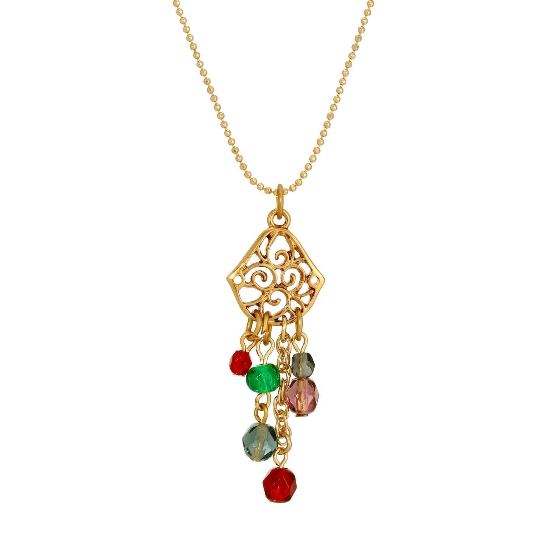 1928 Jewelry Harvest Crystals Filigree Pendant Necklace 18