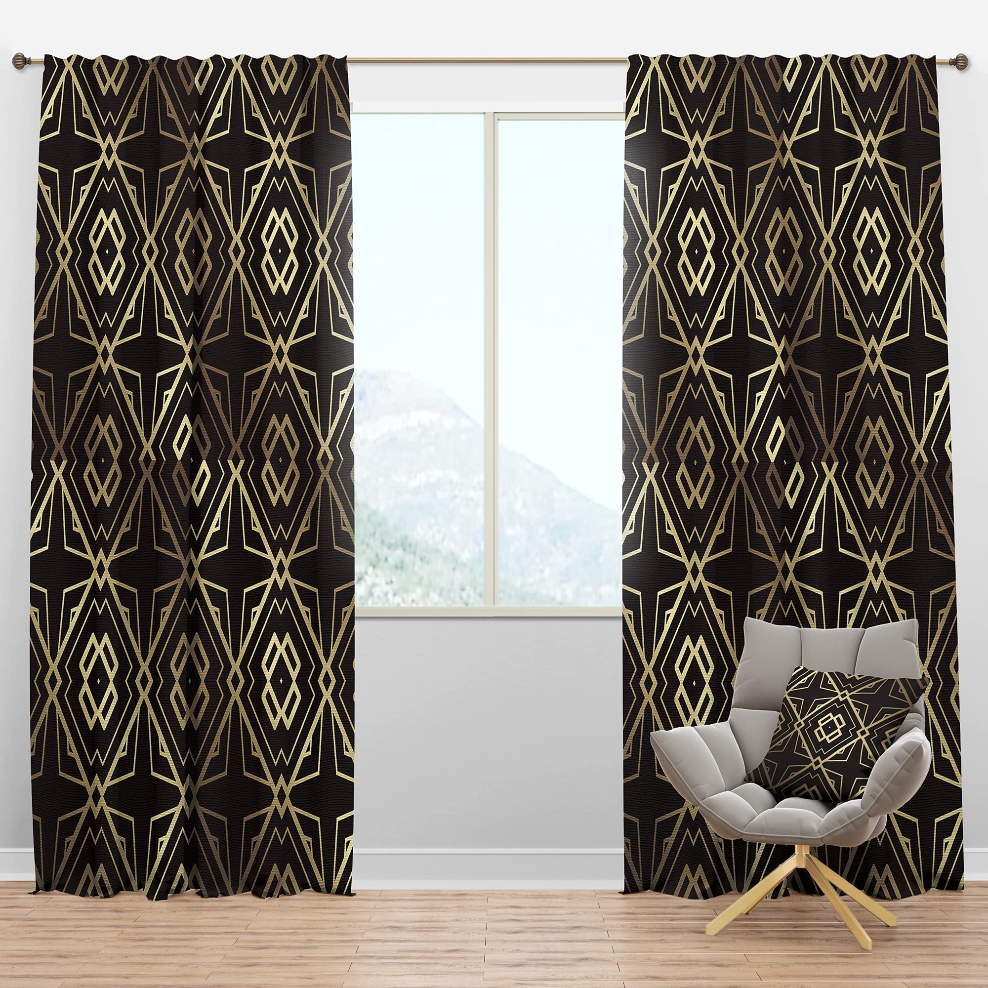 Gold & Black Art Deco Blackout Curtains - Thermal Insulated Single Panel (52x84) for Bedroom & Living Room - Elegant Drapes for Better Sleep & Energy Efficiency