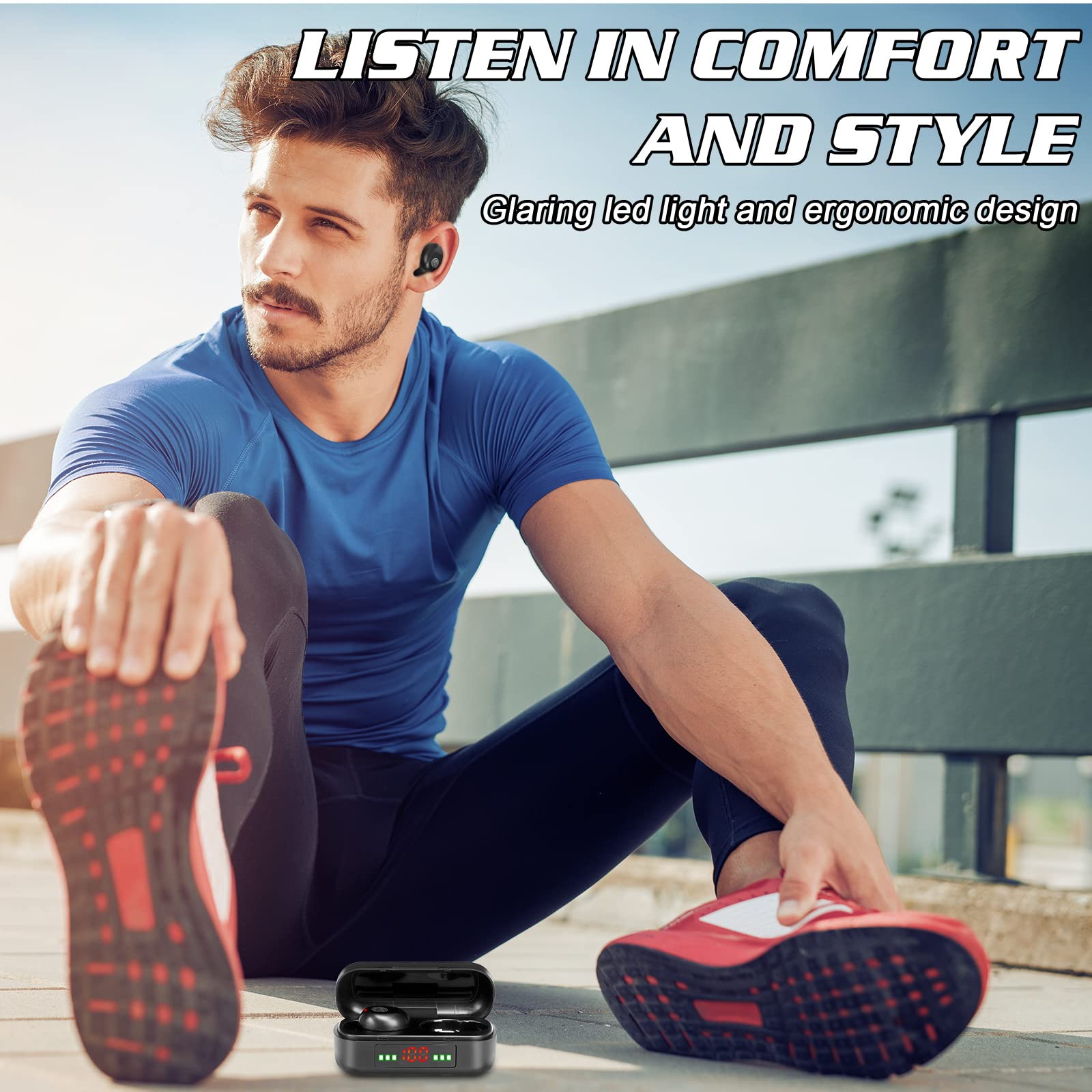 Wireless Earbuds Bluetooth 5.0 Headphones with Digital LED Display Charging Case, Stereo Mini Earphones, IPX7 Waterproof, Noise Cancelling, 30H Playtime - Perfect for Running, Gym, Workout & Travel