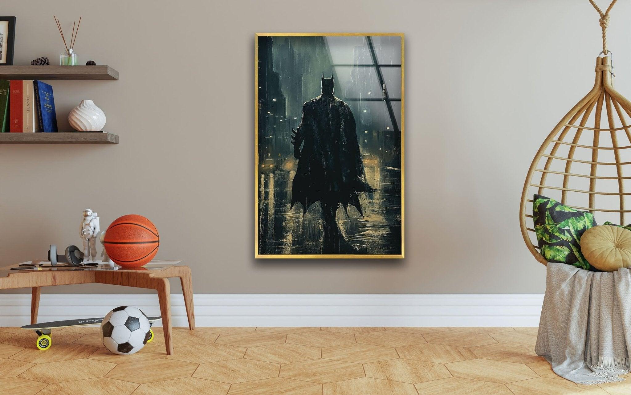 Batman Black Knight Stained Glass Wall Art - Gothic Superhero Decor for Home, Office & Man Cave