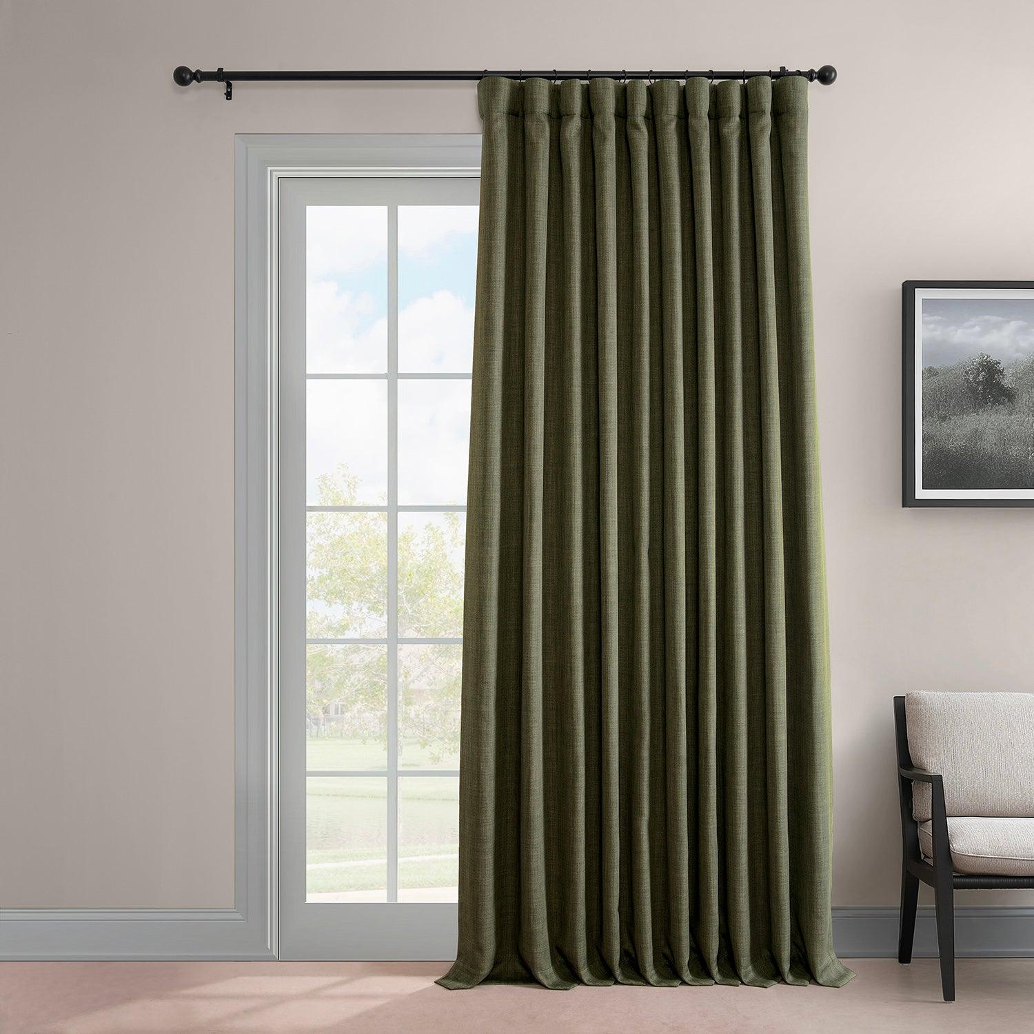 Khaki Green Extra Wide Textured Faux Linen Blackout Curtains for Living Room & Bedroom - Thermal Insulated Noise Reducing Window Drapes for Home Decor
