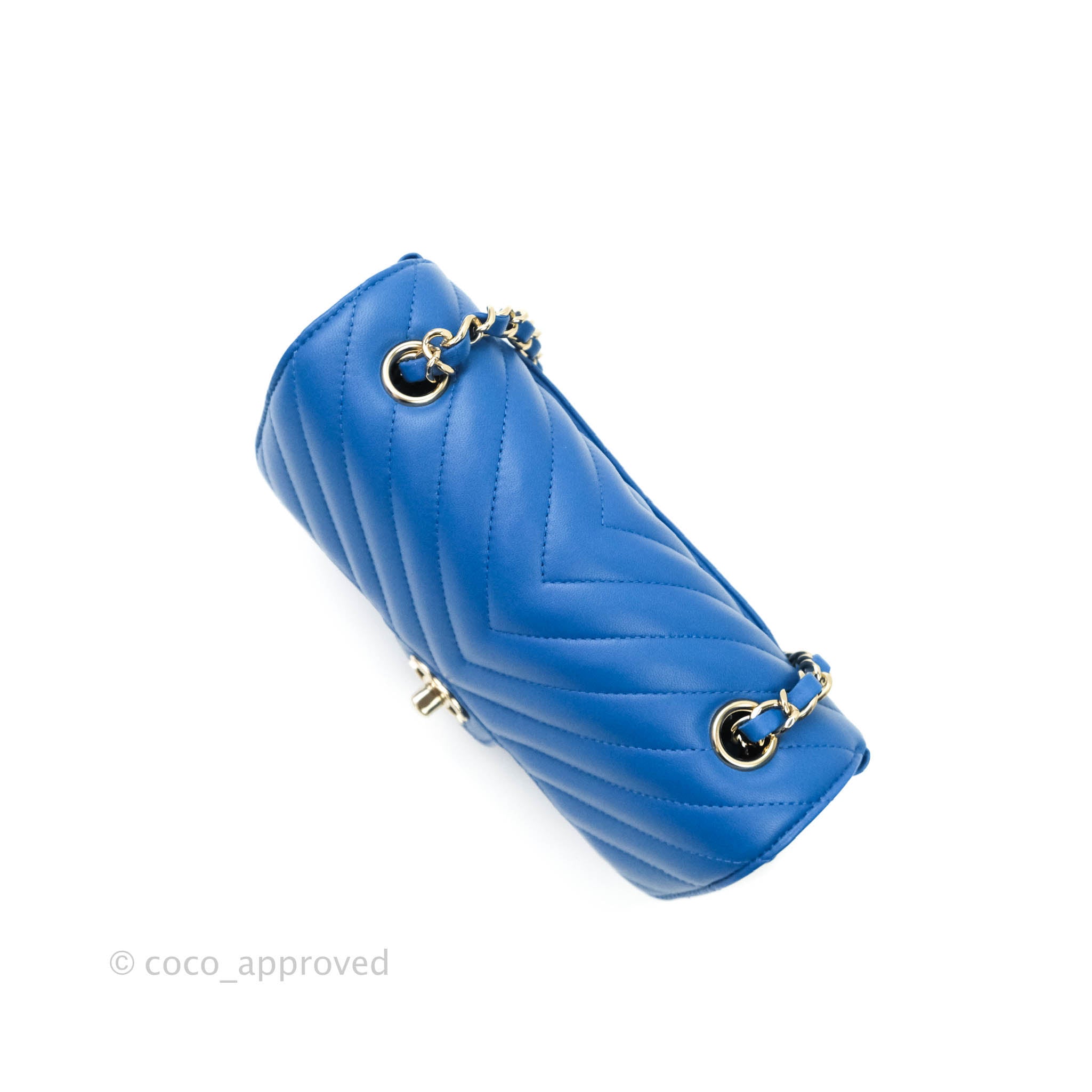 Chanel Chevron Mini Rectangular Lambskin Flap Bag in Blue with Gold Hardware - Perfect for Evening Events, Parties & Luxury Fashion Accessories