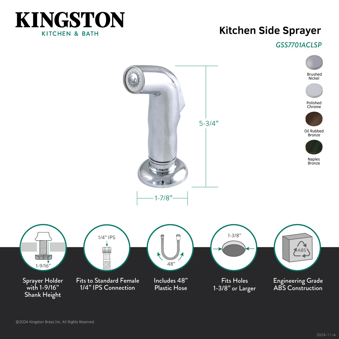 American Classic GSS7708ACLSP Brushed Nickel Plastic Kitchen Faucet with Side Sprayer - Perfect for Modern Kitchens and Easy Dishwashing