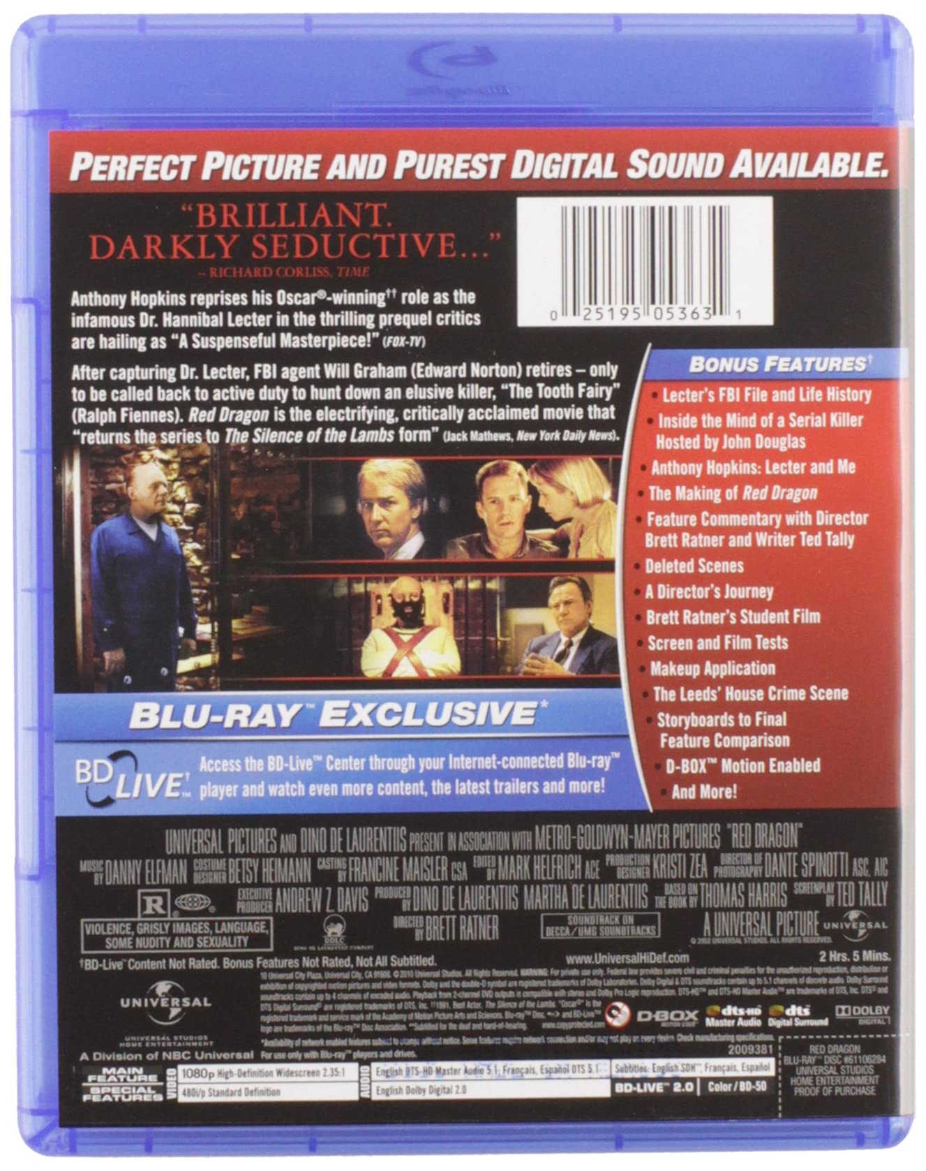 Red Dragon [Blu-ray] - Thriller Movie Based on Thomas Harris Novel - Perfect for Movie Nights & Halloween Horror Collections