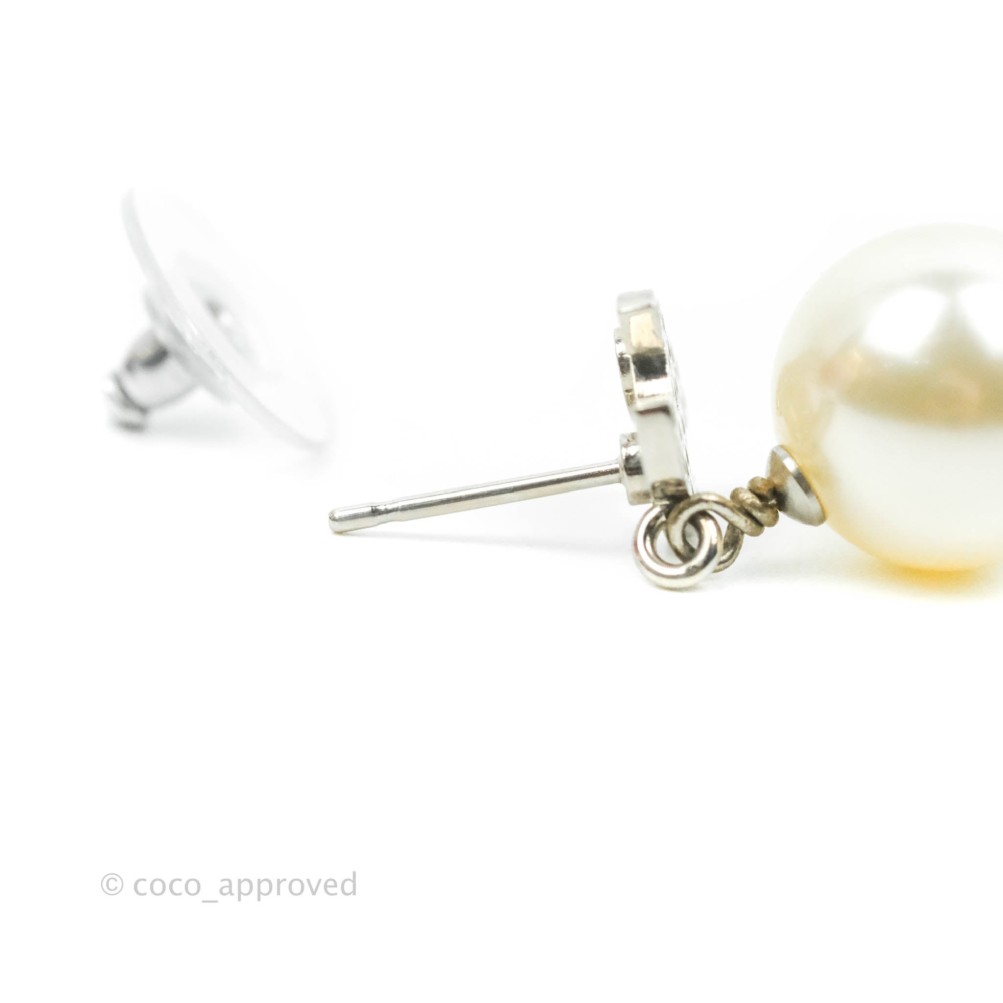 Chanel CC Rhinestone Pearl Drop Earrings - Silver Tone 20V - Luxury Fashion Jewelry for Women, Perfect for Parties, Weddings & Special Occasions