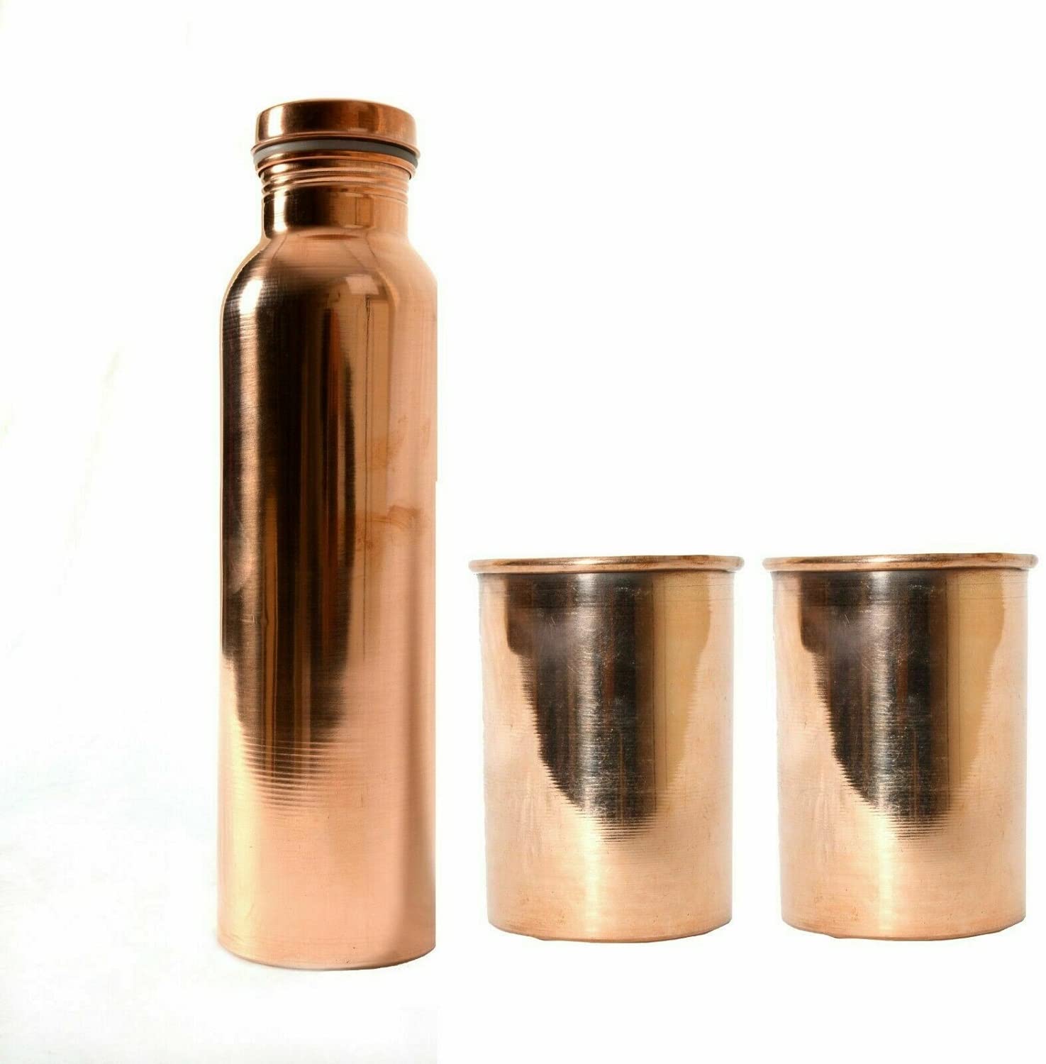 700ml Copper Water Bottle & 2 Glass Health Bottles Set of 8 - Detox, Alkaline Water, Ayurvedic Benefits for Home, Office & Yoga Practice