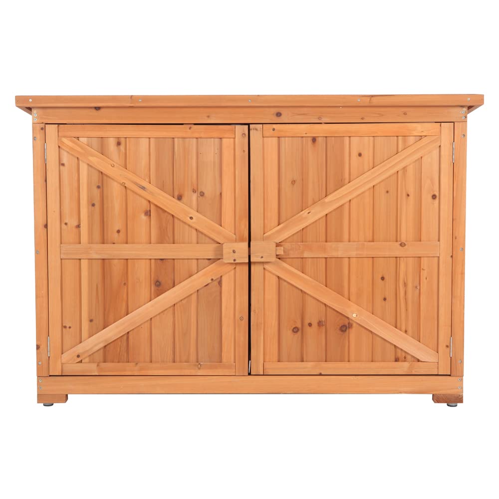 Outdoor Storage Cabinet - Wooden Garden Shed with Double Doors, Fir Wood Yard Storage Locker | Perfect for Patio, Backyard, and Outdoor Gear Organization