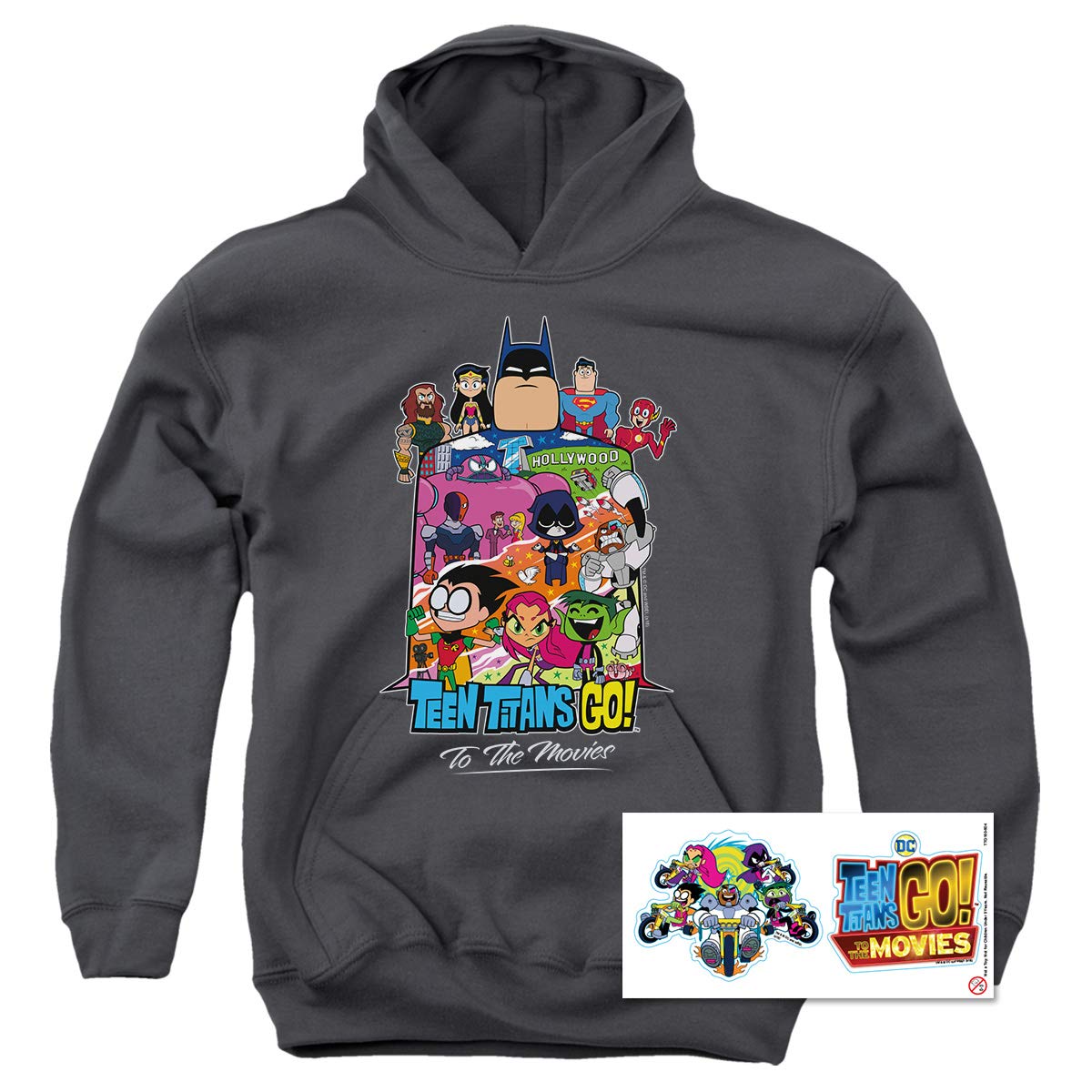 Popfunk Teen Titans Go! To the Movies Hollywood Youth Hoodie & Stickers Set - Cool Cartoon Character Apparel for Kids & Boys - Perfect for Cosplay, Birthday Gifts & Superhero Fans