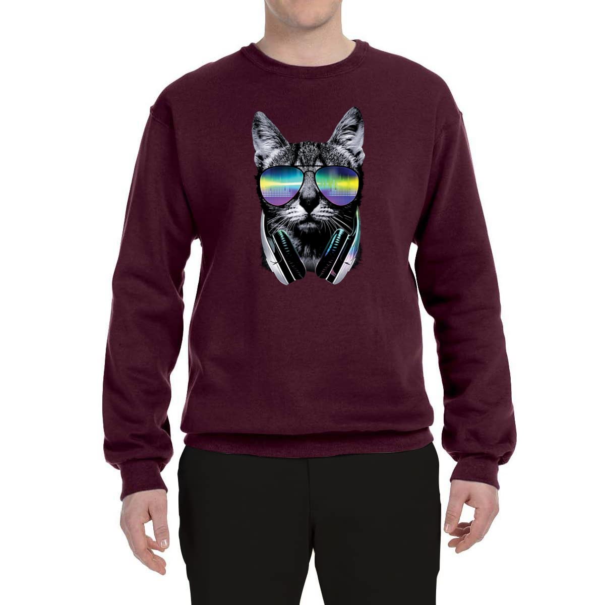 Wild Bobby DJ Kitty Cat with Headphones Graphic Sweatshirt - Unisex Crewneck Pullover for Cat Lovers | Perfect for Music Festivals, DJ Parties & Casual Wear
