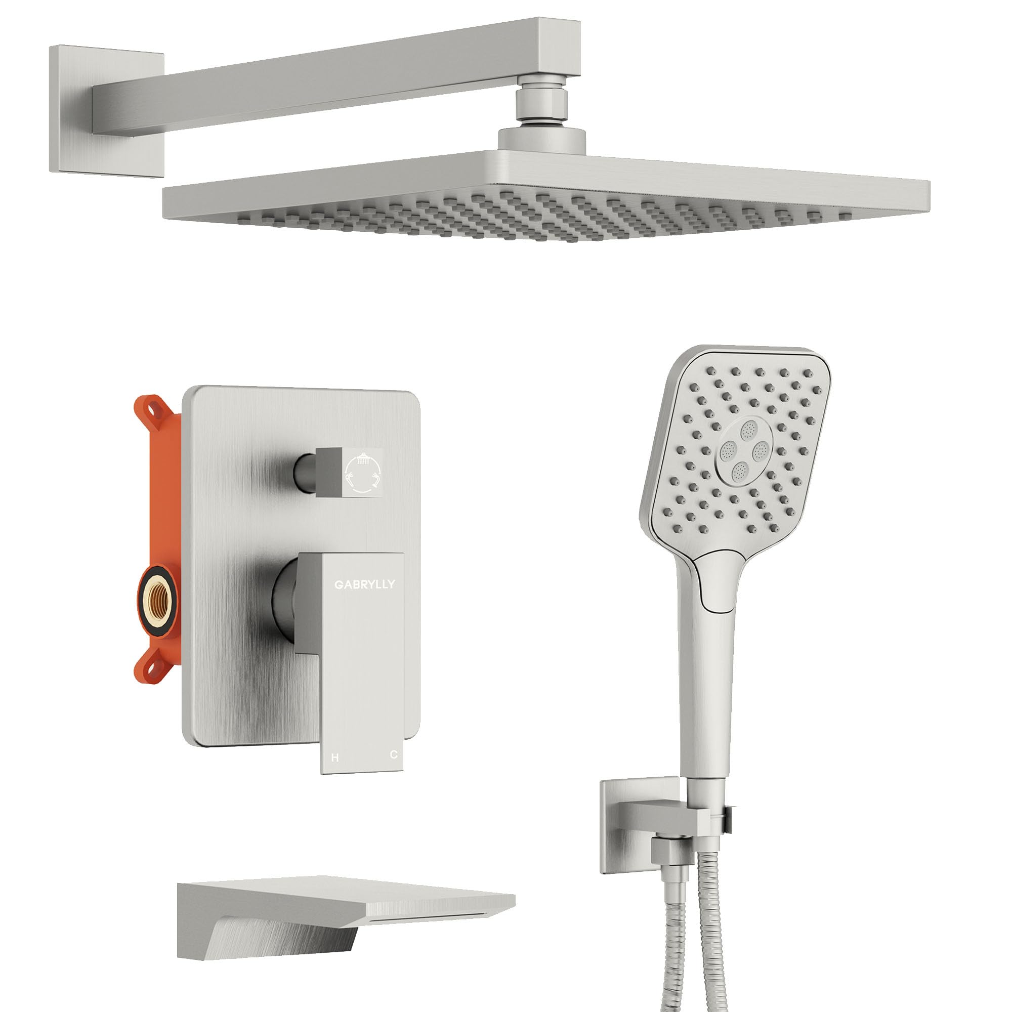 Gabrylly Wall Mounted Tub Shower Faucet Set - Brushed Nickel Bathroom Shower System with 10