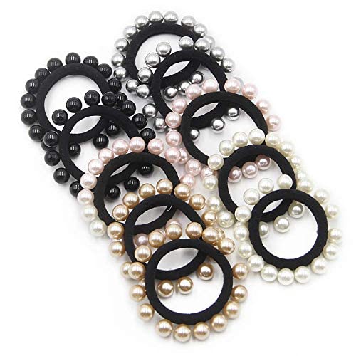 10PCS Pearl Hair Ties for Women - No Damage Elastic Ponytail Holders with Imitation Pearls for Thick, Heavy & Curly Hair - Fashion Hair Accessories for Daily Use, Work, Parties & Special Occasions (Multi Colors)