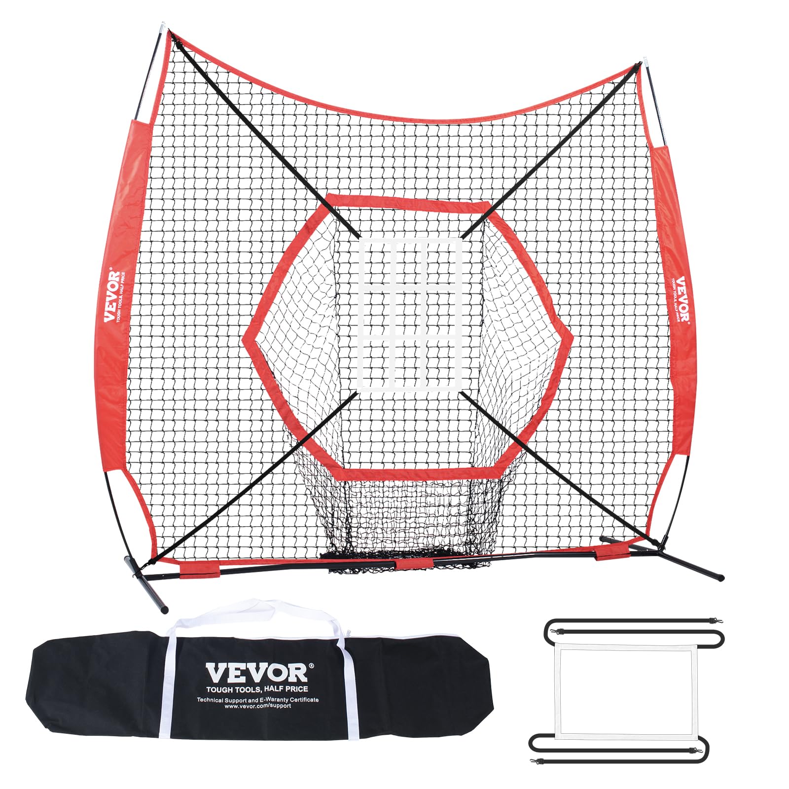 VEVOR 7x7ft Baseball Softball Practice Net - Portable Hitting Batting Catching Pitching Training Net with Carry Bag | Durable Backstop for Backyard, Field & Indoor Baseball Softball Drills | Perfect for Youth & Adult Players