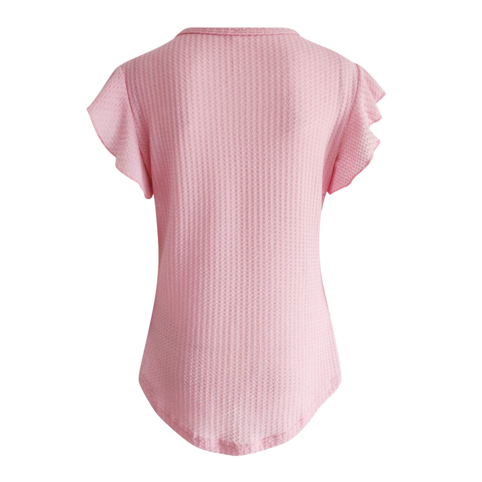 Women's Summer Trendy T-Shirt - Cute Ruffle Cap Sleeve Loose Fit Tunic Top | Casual Waffle Knit Blouse | Perfect for Beach Outings, Brunch Dates & Everyday Wear