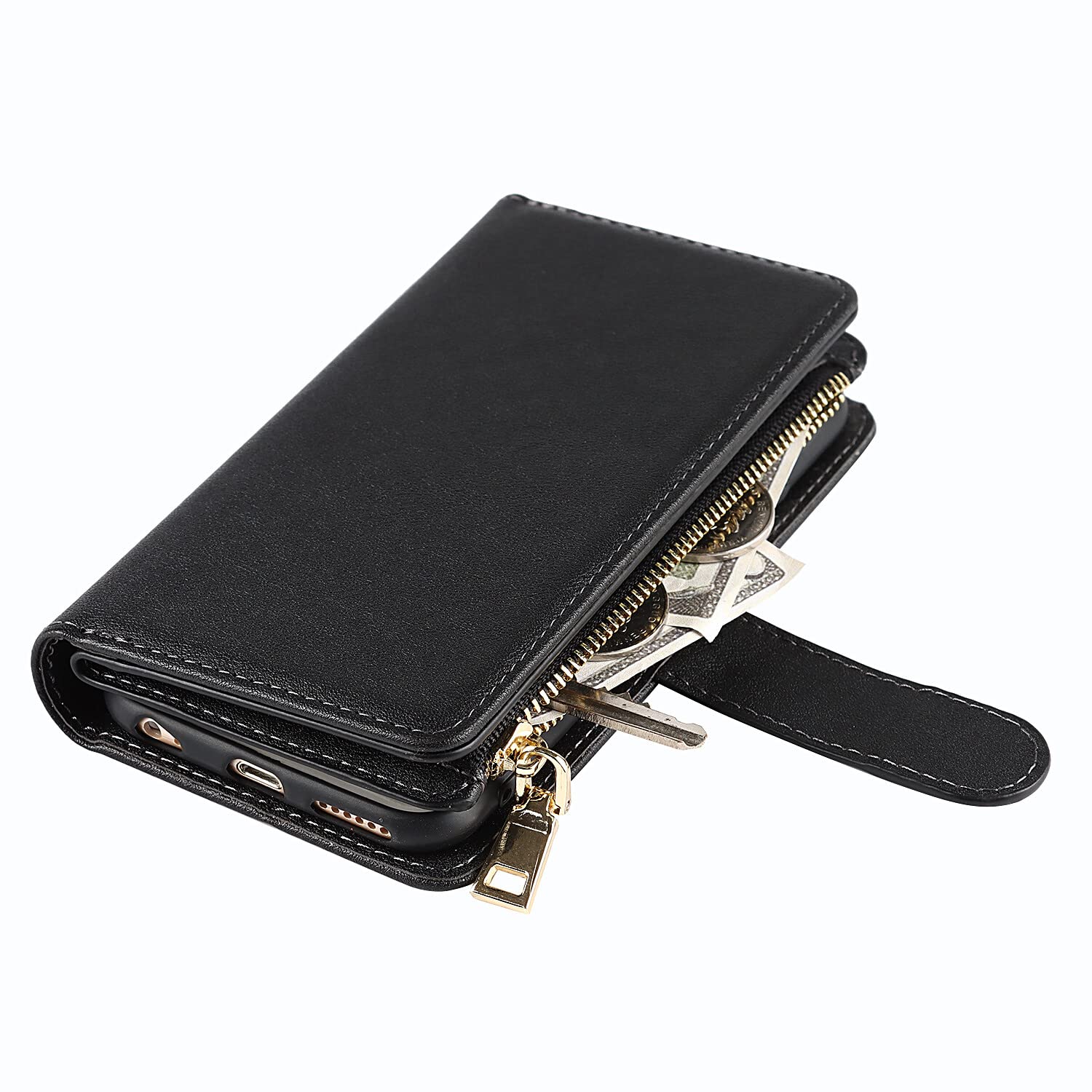 Premium Leather Magnetic Wallet Case for iPhone 6 Plus/6s Plus - Slim Protective Cover with Card Holder & Strap Stand (Black) | Perfect for Work, Travel & Everyday Use - Ideal Gift for Men & Women