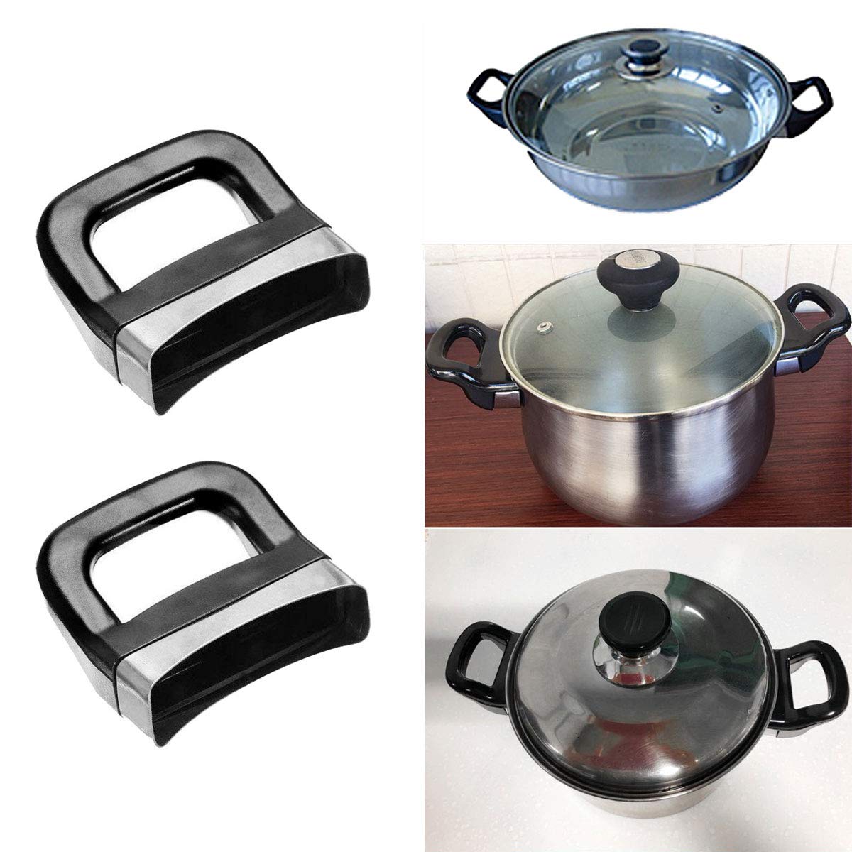 FEESHOW 2-Pack Bakelite Metal Pressure Cooker Handles - Replacement Short Side Handles for Pressure Pans, Steamers & Sauce Pots - Durable Black Kitchen Tool Accessories for Home Cooking & Canning