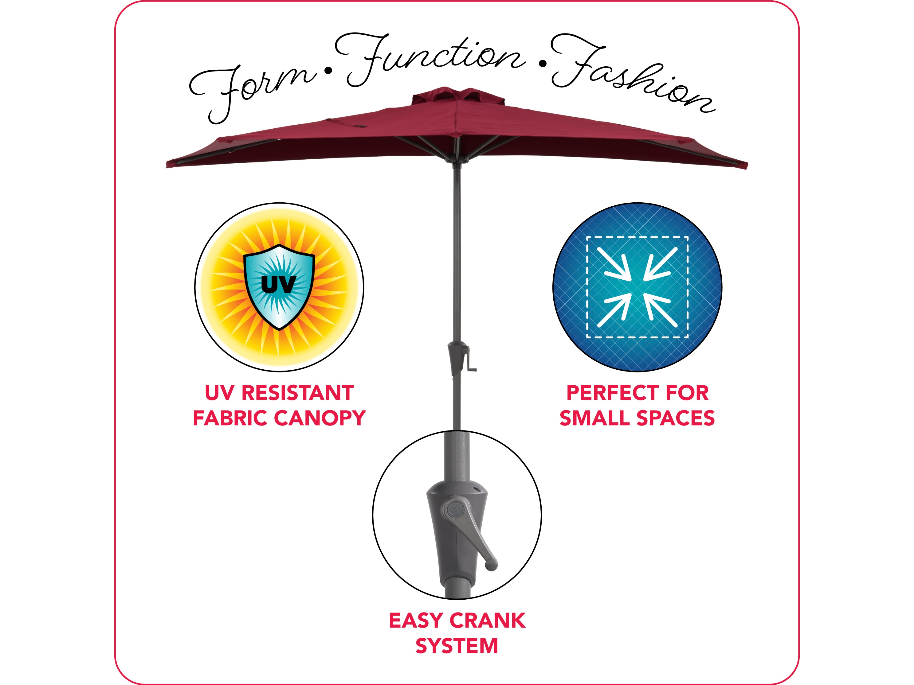 8.5ft Red Half Umbrella - Large Outdoor Patio Umbrella with Tilt Function for Garden, Poolside, and Beach Use