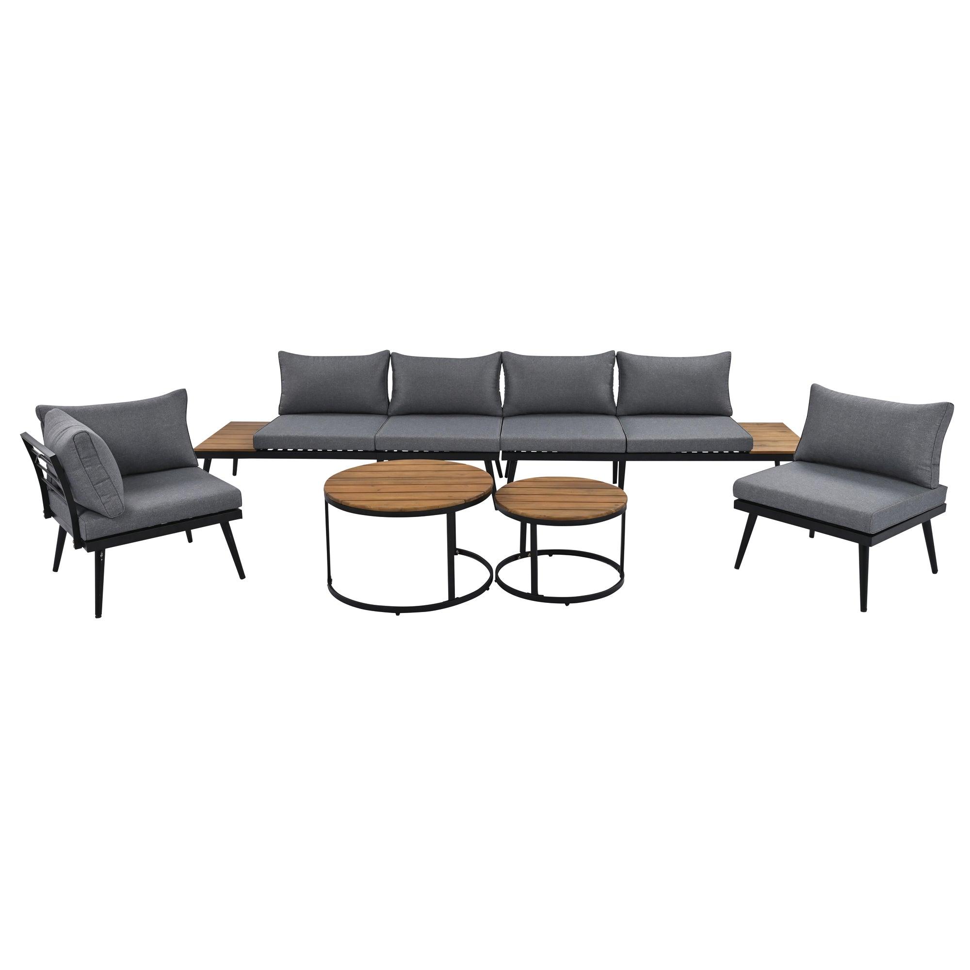 6-Piece Outdoor Sectional Sofa Set with Round Nesting Coffee Tables & Cushioned Seating - Patio, Porch, Garden Furniture for Backyard, Poolside & Outdoor Living Spaces