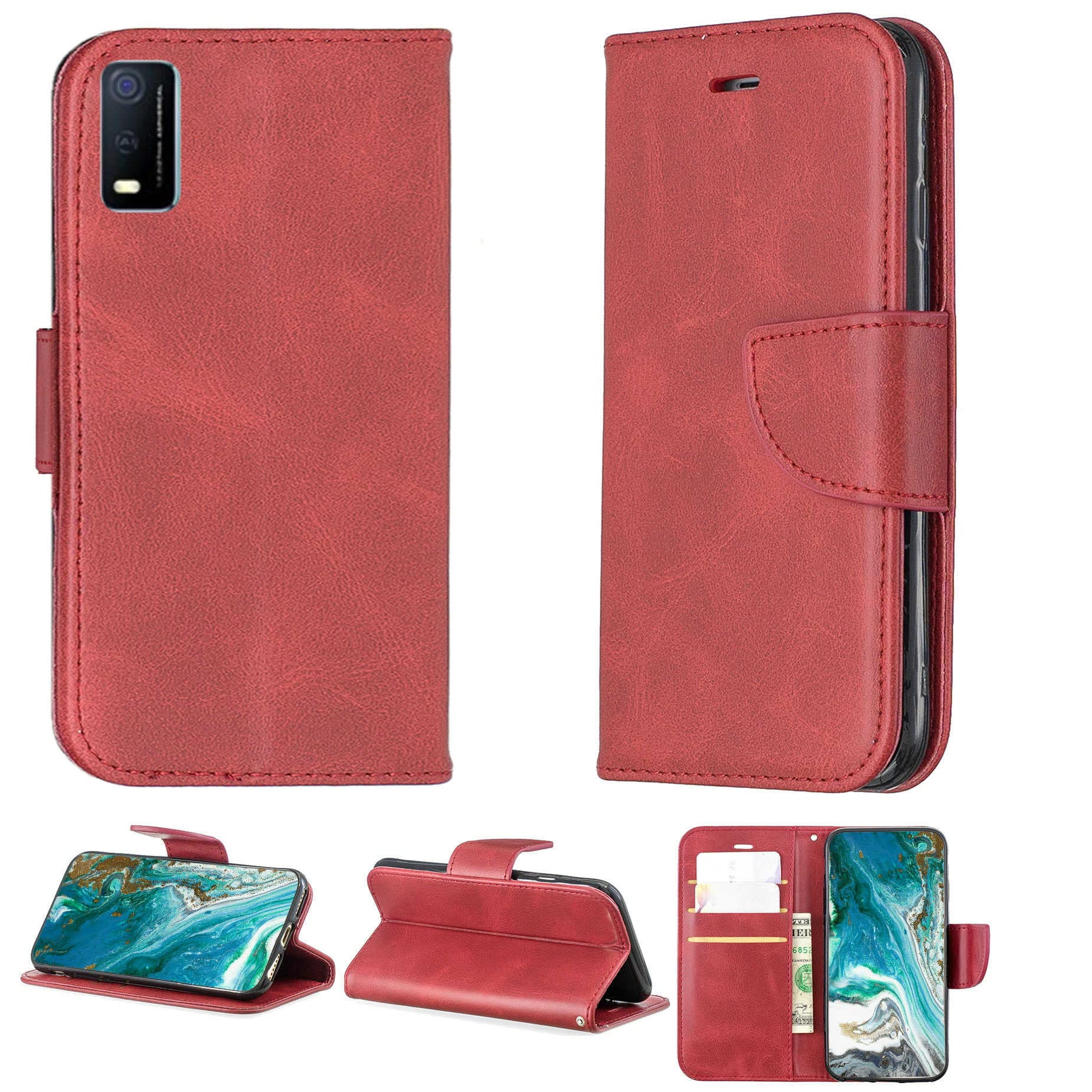 Premium PU Leather Flip Stand Case for Vivo Y3s 2021 - Magnetic Wallet Phone Cover with Kickstand | Perfect for Hands-Free Viewing, Secure Card Storage & Everyday Protection (Compatible with YZW-Hong Model)