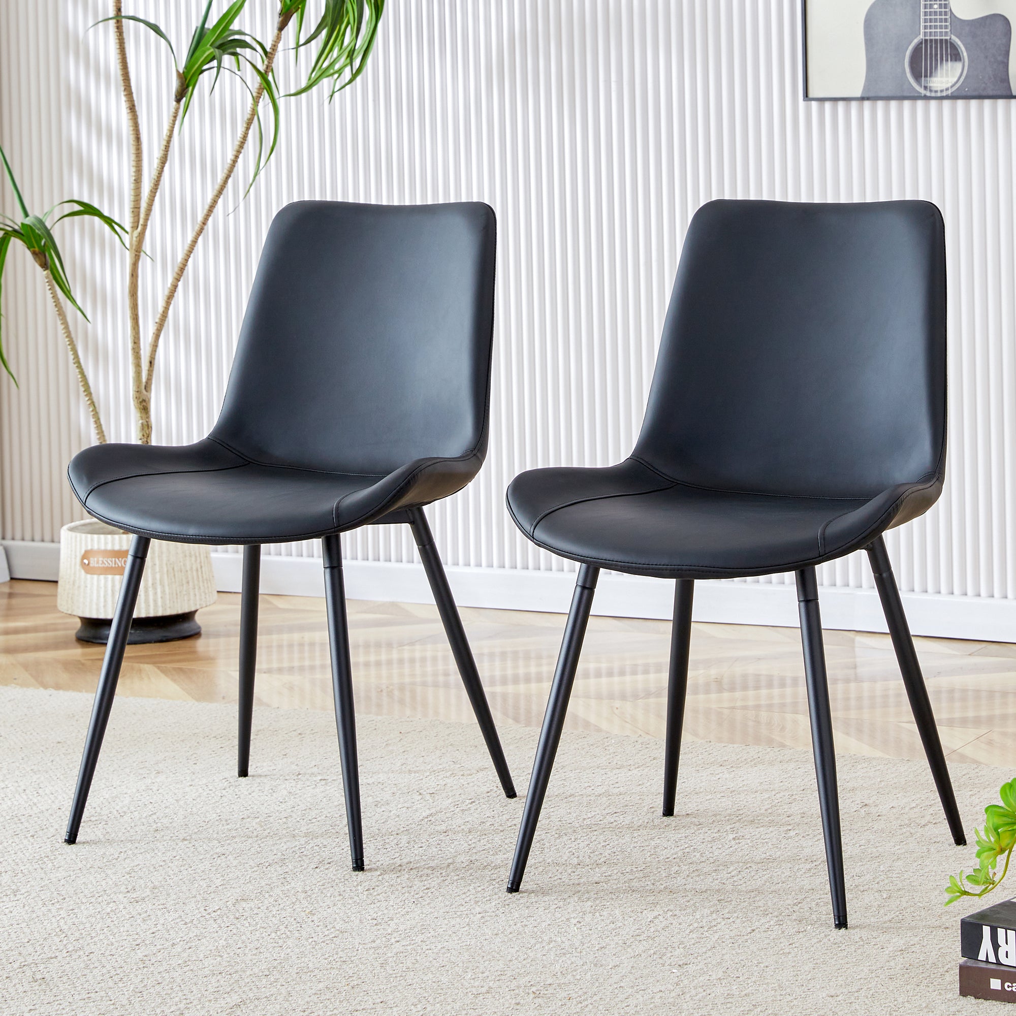 Premium Black Faux Leather Dining Chairs with Metal Legs - Ergonomic Curved Backrest & Wide Cushion for Maximum Comfort - Set of 4 Modern Chairs for Restaurant, Kitchen, Bedroom & Office Use
