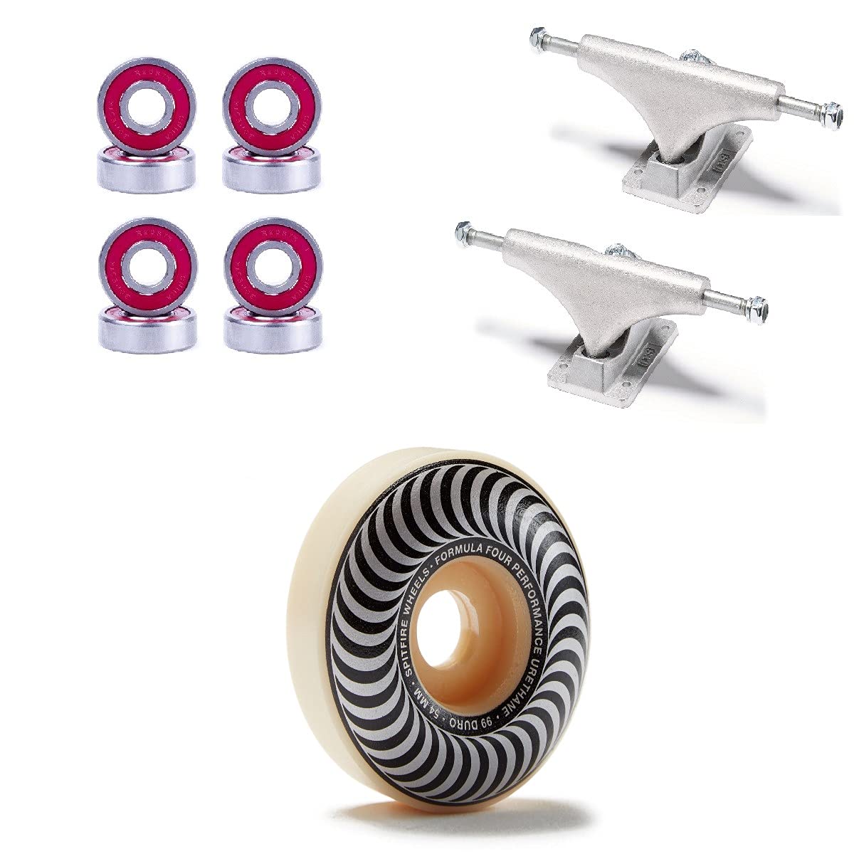 Spitfire F4 99d 54mm Skateboard Wheels with Bones Reds Bearings & 139mm Raw Trucks - High Performance Wheels for Street, Park & Vert Skateboarding