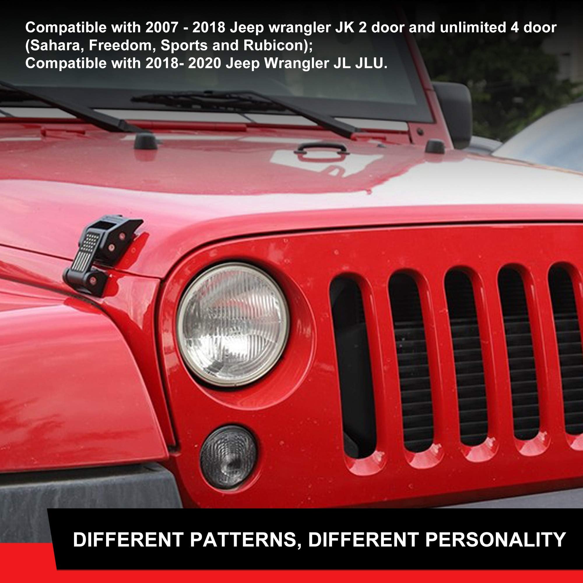 ASLONG 2PCS Aluminum Hood Latches with US Flag Design - Compatible with Jeep Wrangler JK/JKU (2007-2018) & JL/JLU/Gladiator JT (2018-2021) - Durable Hood Catch Kit for Off-Roading, Car Shows & Jeep Customization