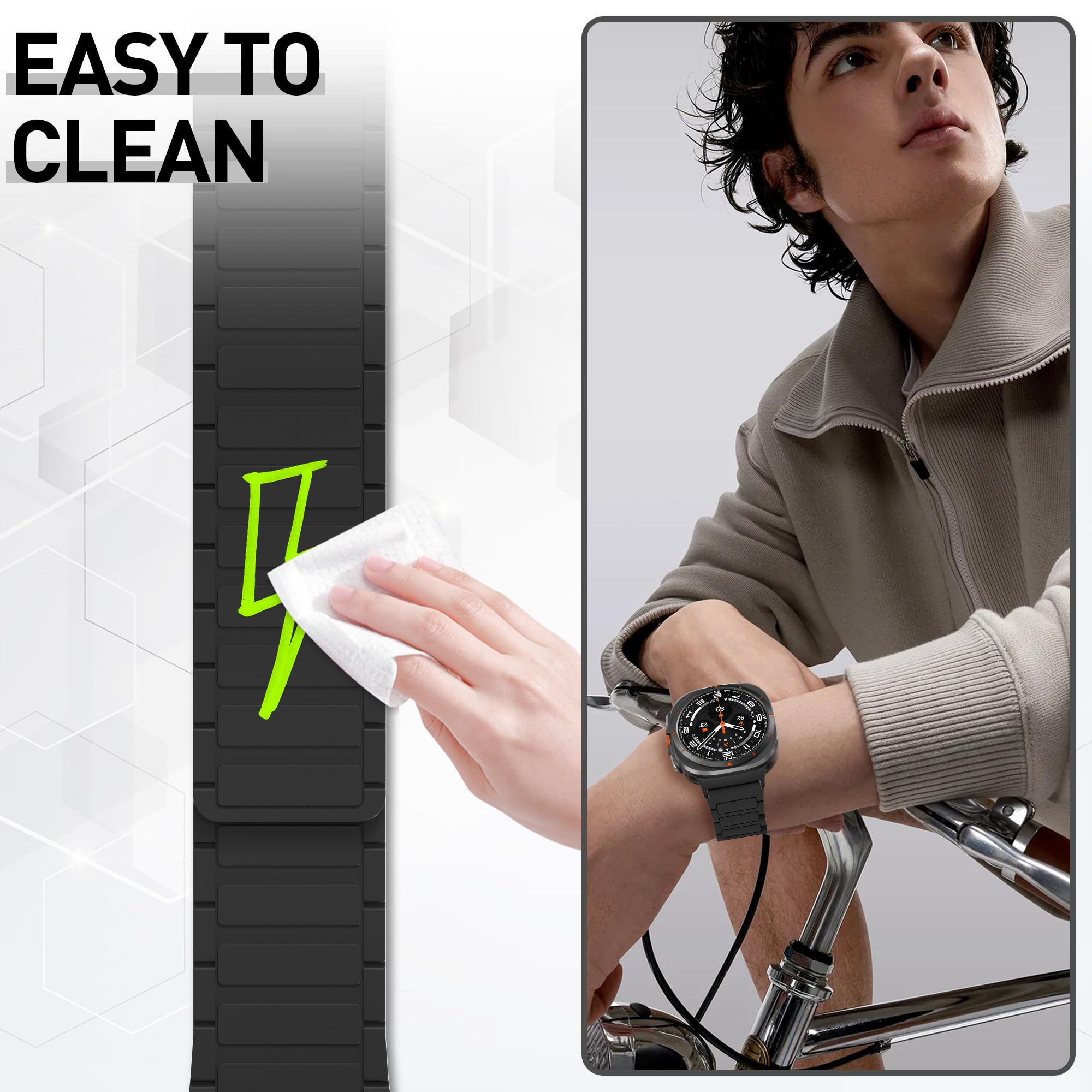 Premium Magnetic Silicone Replacement Strap for Samsung Galaxy Watch Ultra 47mm - Adjustable Durable Watch Band for Men & Women - Perfect for Workouts, Running & Everyday Wear