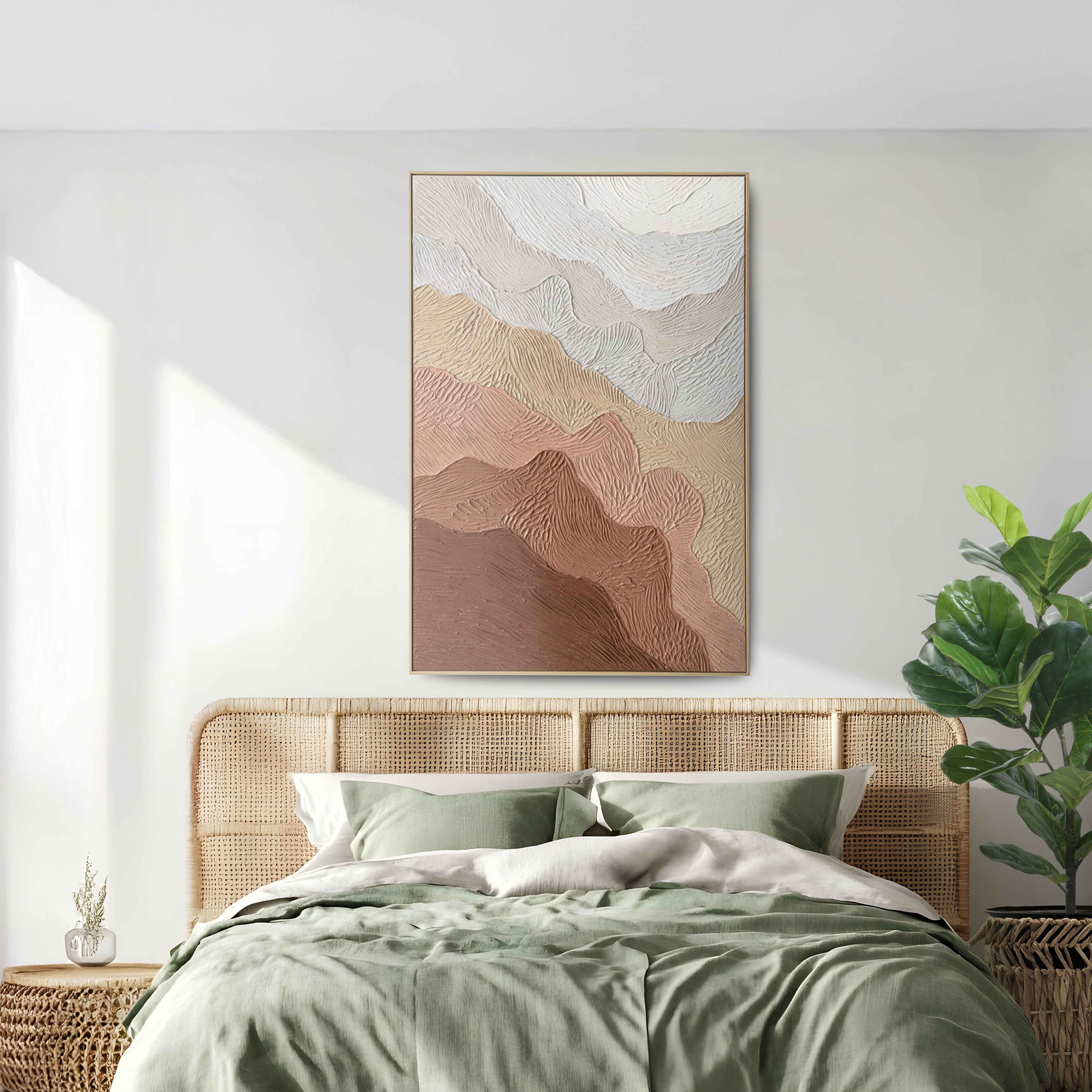Urban Style Brushmarks Oil Painting Textured Ochre Ripples - Handmade Canvas Wall Art for Living Room, Bedroom & Office Decor