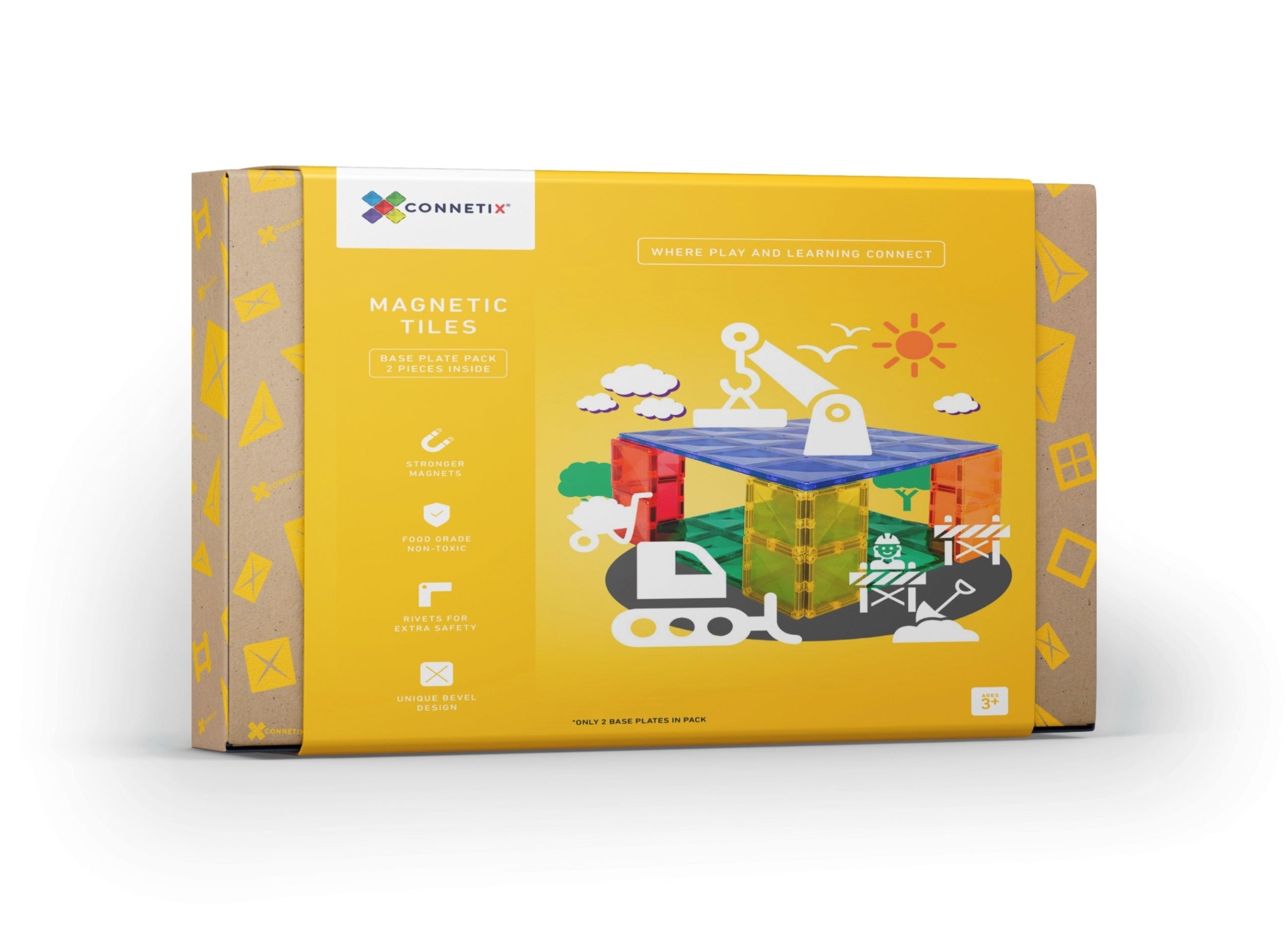 Connetix 2-Piece Magnetic Tiles Base Plate Pack for Kids STEM Learning & Creative Play - Perfect for Building, Educational Toys, and Classroom Activities