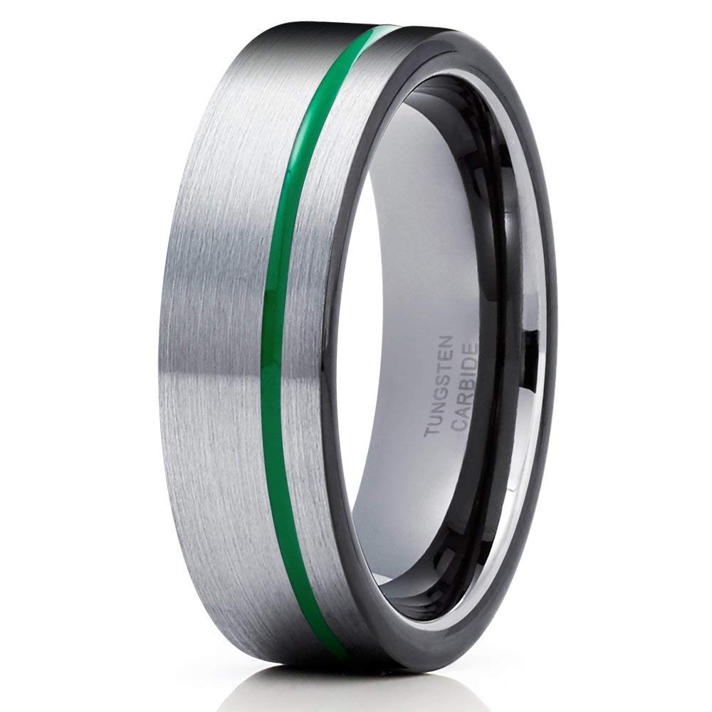 Green Tungsten Wedding Ring for Men & Women | Black & Gunmetal Tungsten Band | 6mm Comfort Fit Anniversary & Engagement Ring | Durable & Scratch-Resistant Wedding Band for Everyday Wear