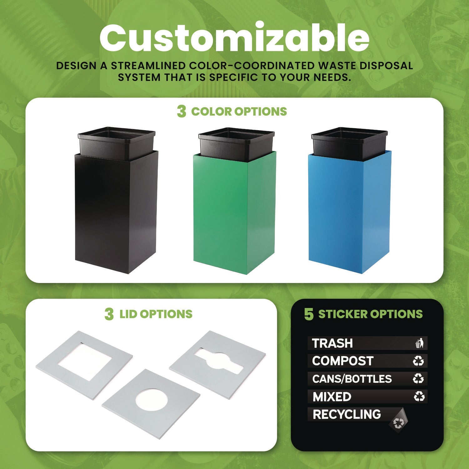 Alpine Industries 29 Gallon Steel Trash Can & Recycling Bin - Square Lid, Green Waste Container for Kitchen, Office & Outdoor Use