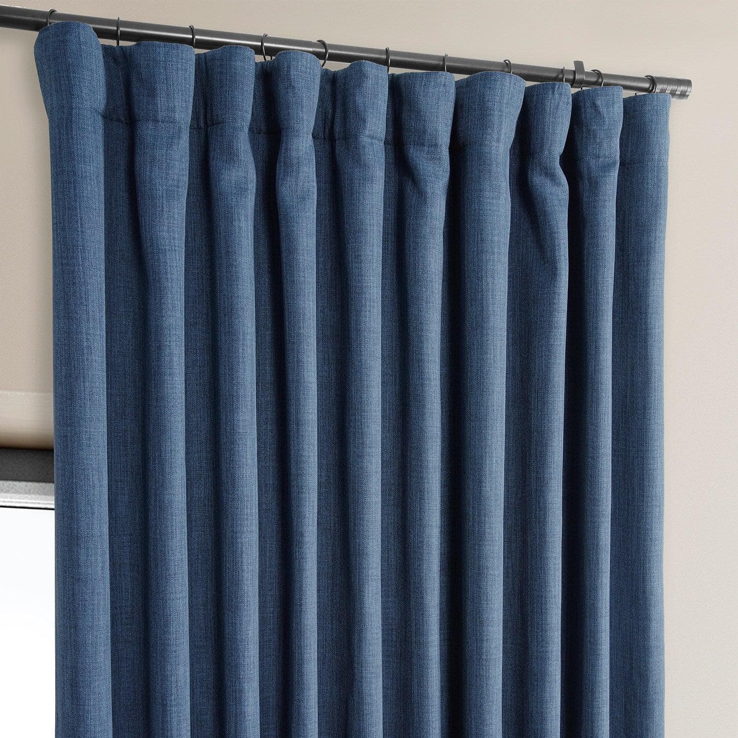 Extra Wide Denim Textured Faux Linen Blackout Curtains for Bedroom & Living Room - Light Blocking Window Treatment for Home Decor