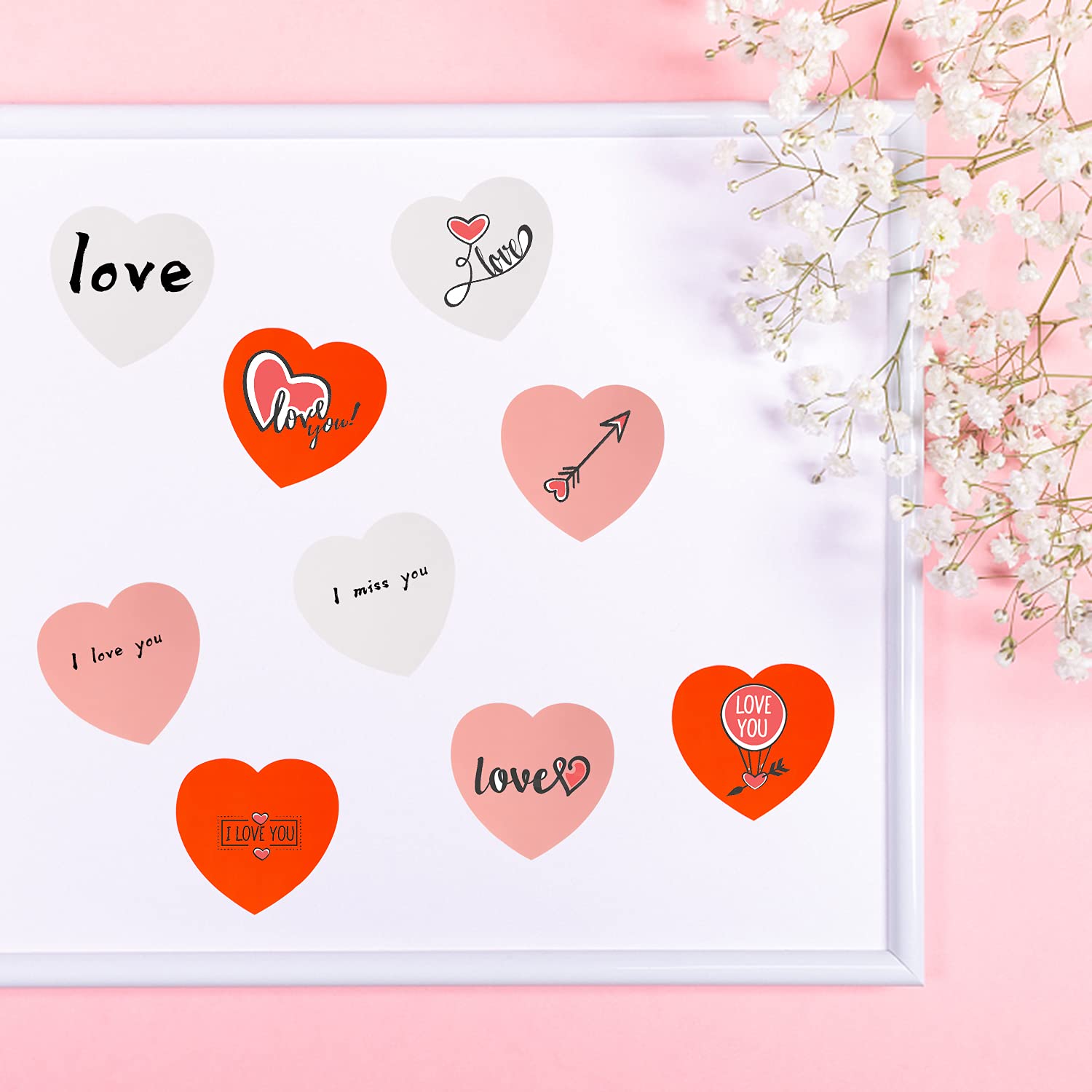 48 Pcs Large Heart Shape Paper Cut-Outs - Double Sided Craft Hearts for Kids’ Love & Peace Projects, Valentine’s Day Decorations, Classroom Activities, Party Supplies (Red, Pink, White)