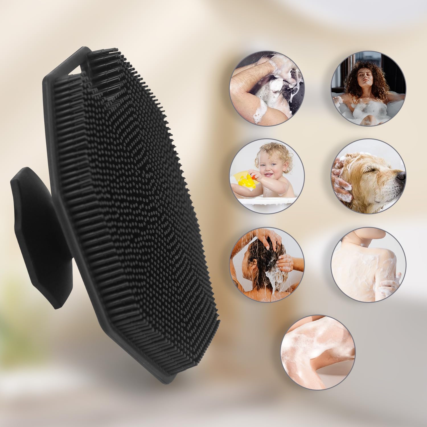 LEILA Silicone Exfoliating Body Scrubber - Reusable Shower Loofah for Deep Cleansing & Dead Skin Removal - Travel-Friendly Bath Brush (Black) - Perfect for Men's Gifts, Spa Days & Sensitive Skin Care