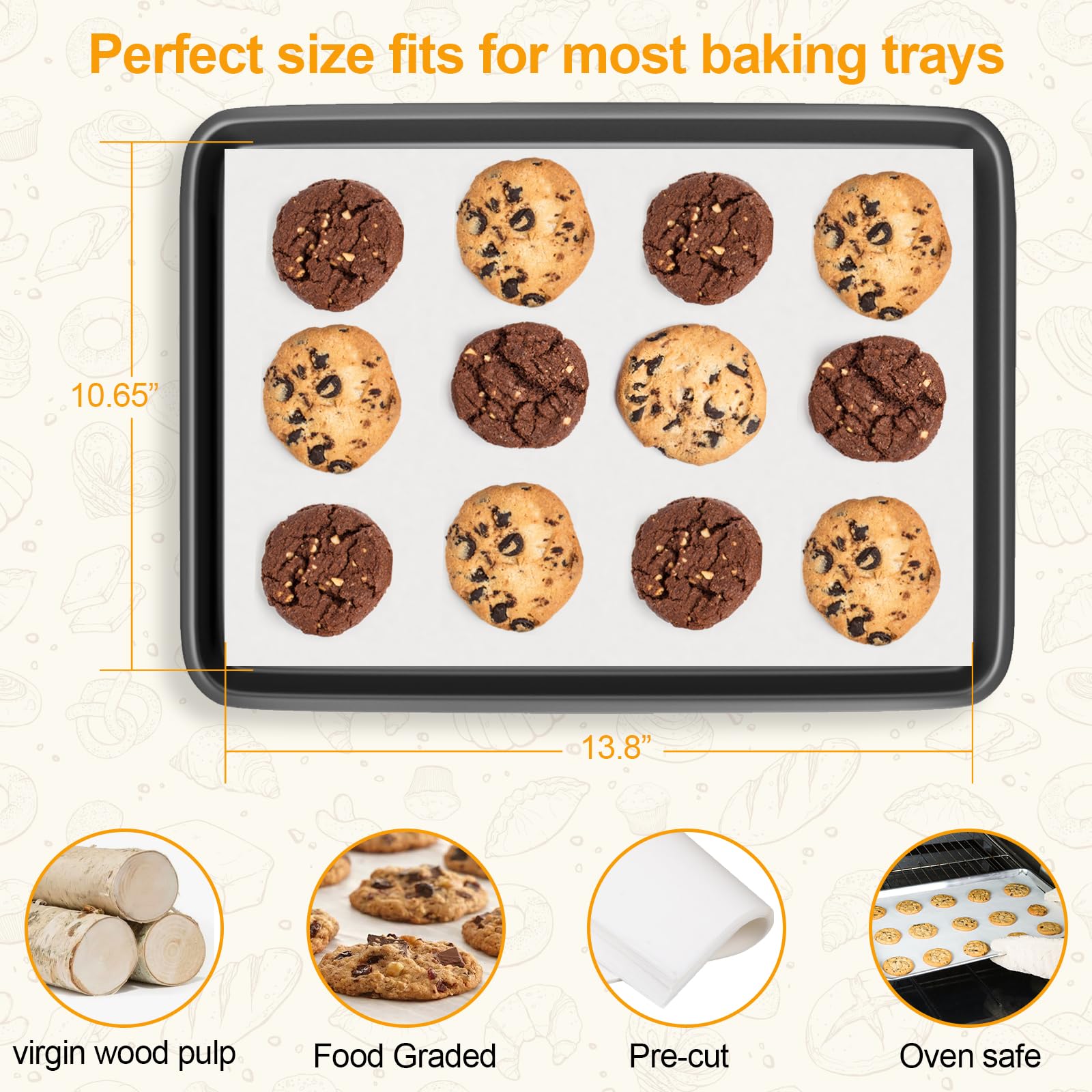 PECULA 110-Pack 11x13 Inch Parchment Paper Sheets for Baking, Grilling, Steaming & Air Fryer - Non-Stick Baking Paper for Cookies, Cakes, Roasting & Meal Prep (Kitchen & Restaurant Use)