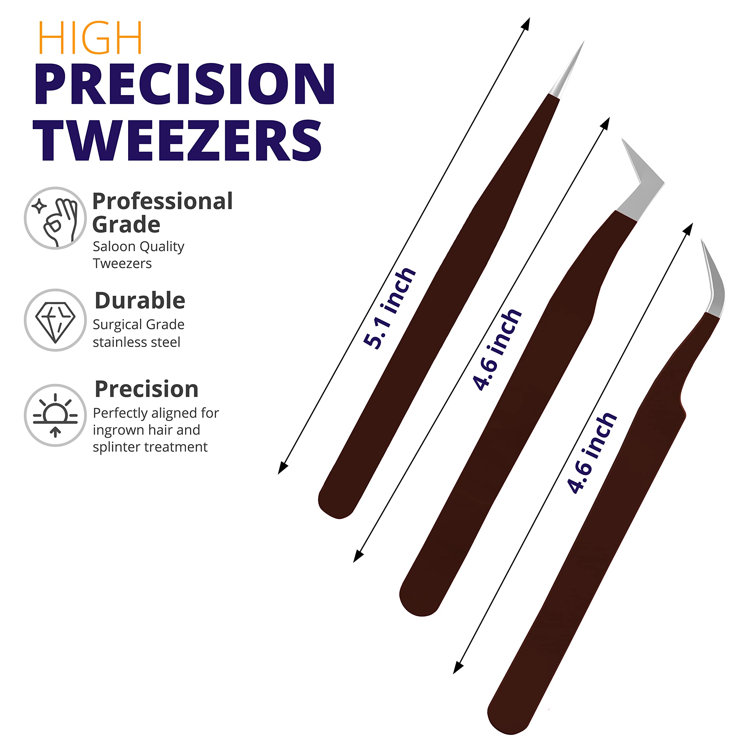 SIVOTE Professional Eyelash Extension Tweezers Set - 3 Pack Volume, Isolation & Classic Lashes Tools (Chocolate Color) - Perfect for Salon, Home Use & DIY Lash Artists