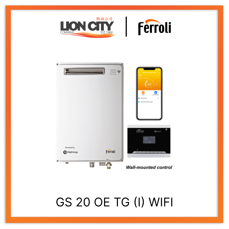 Ferroli GS 20 OE TG (I) WiFi Gas Water Heater - Instant Hot Water for Home, Kitchen & Bathroom | Energy Efficient Tankless Design