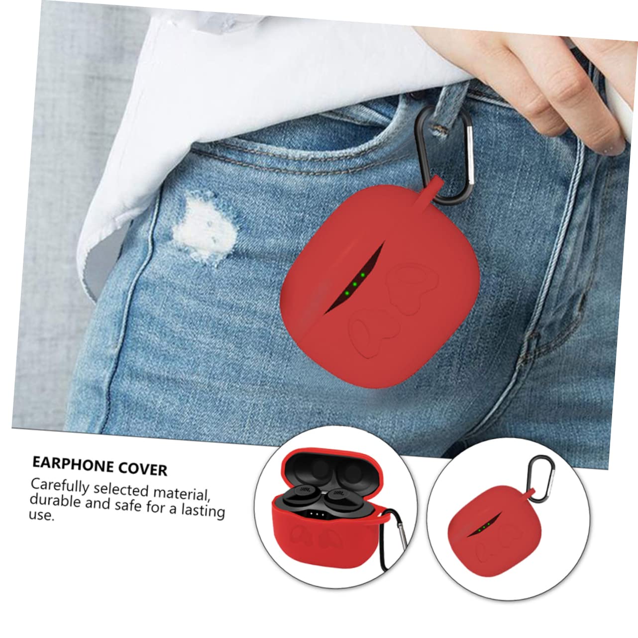 Artibetter 2 Pack Wireless Headphone Case - Anti-Slip & Shockproof Earbud Cover with Secure Clip (Red) - Perfect for Gym, Travel & Daily Commute Protection