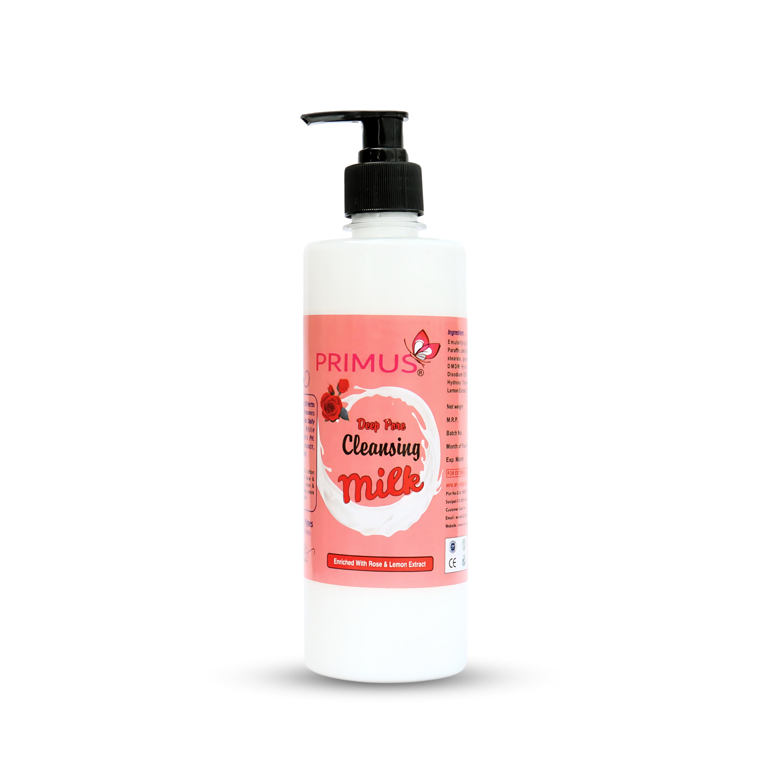 Primus Rose Cleansing Milk with Rose & Lemon Extracts | Ultra Clean & Refreshing Facial Cleanser | Gentle Makeup Remover for All Skin Types | 500ml | Perfect for Daily Skincare & Post-Makeup Cleansing